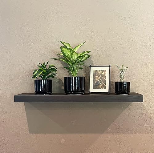 Vista 124 de joelsantiques - Estante rústico y contemporáneo con soportes, pino macizo, hecho a mano en Estados Unidos, 2 pulgadas de grosor x 8 pulgadas de Gris