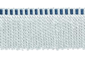 3" (7.5cm) Bullion Fringe Trim with Borders of Blue: Bright White and...