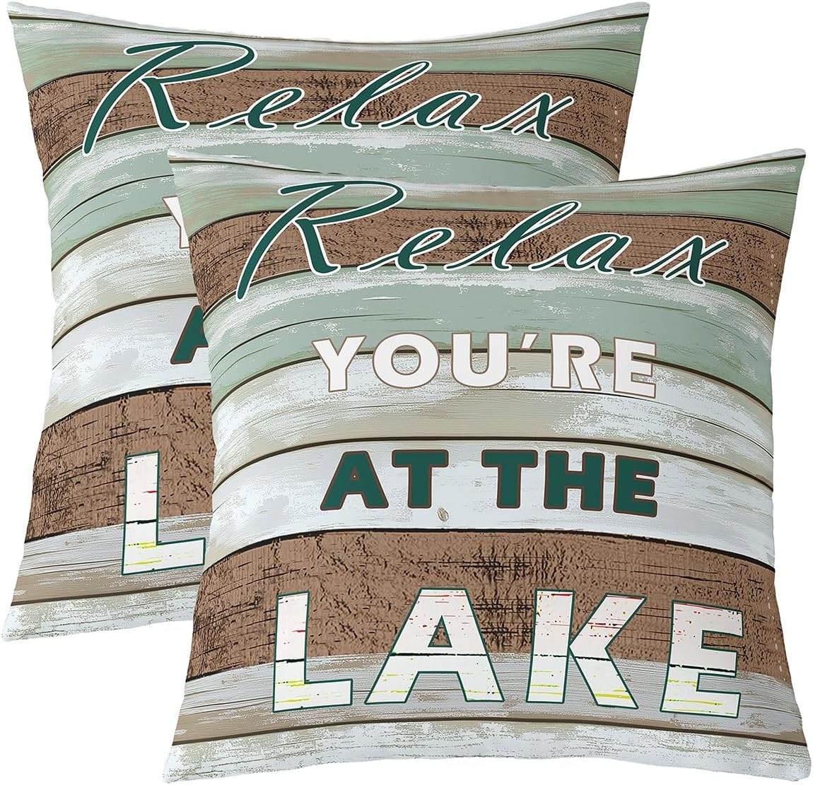 Pack of 2 Welcome to The Lake Decorative Throw Pillow Covers, Soft Lake Rules Square Cushion Case Set for Couch Sofa Bedroom Living Room,Lake House Decor Blue Pillow Cases Pillowcases, 24x24 Inches