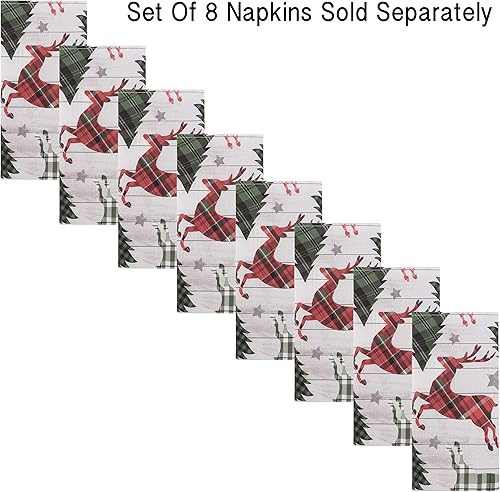 Miniatura 4 de Newbridge Mantel de tela navideña rústica con diseño de reno Prance de Merry Reindeer y árbol de Navidad, fácil cuidado, 52 x 52 pulgadas, cuadrado