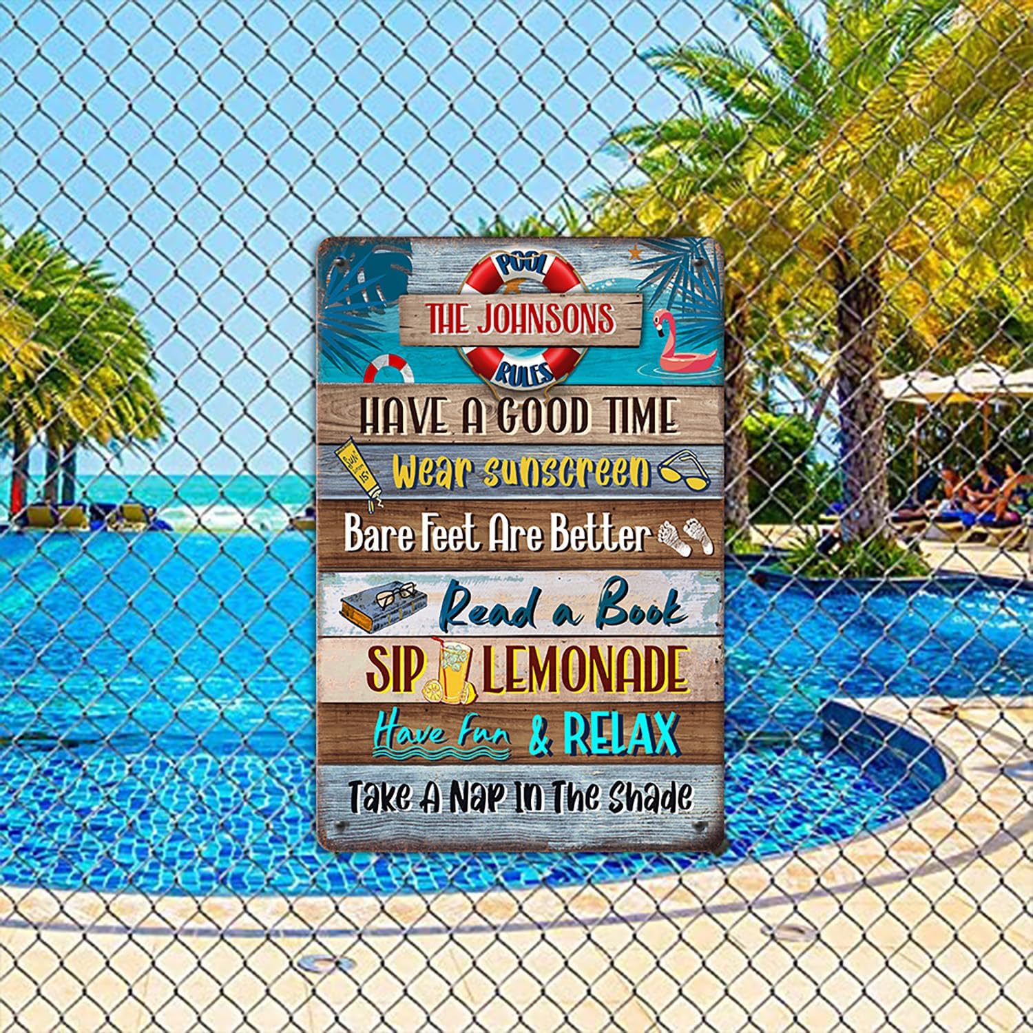 THUYPT Personalized Pool Sign, Summer Pool Signs and Decorative, Outdoor Swimming Pool Rules - Pool Backyard Decor, Pool Rules House Patio Pool Gifts, Metal Sign for Beach (10)