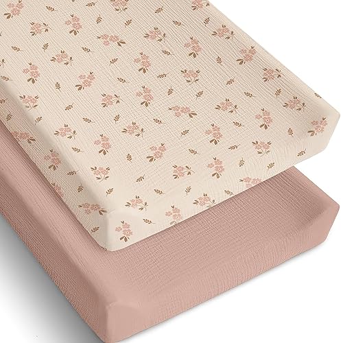 Miniatura 11 de Mi Flor - Juego de 2 fundas de muselina para cambiador de 16 x 32 x 5 pulgadas, ultra suave, certificado por CPC, con esquinas elásticas, ajuste