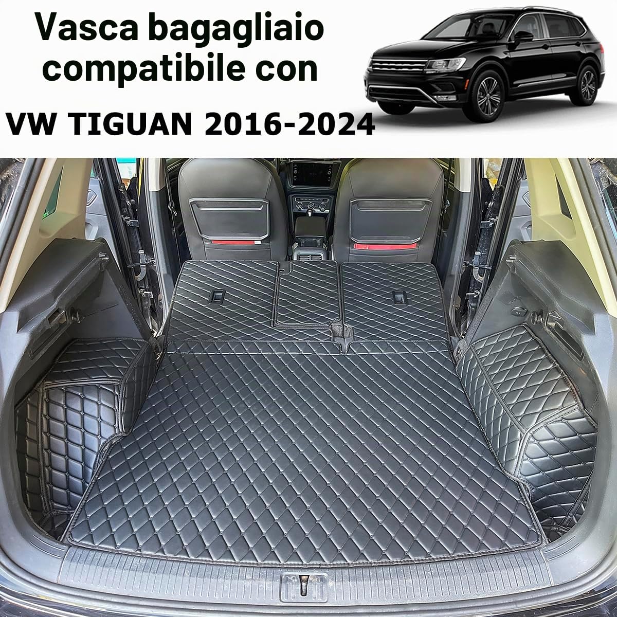 Vasca Baule per VW Tiguan II 2016–2023 (Esclusi i modelli Allspace) — Con pianale del bagagliaio in posizione alta — Protezione bagagliaio su misura | Solo modello standard, non adatto per Allspace (AX1) e (senza plug-in ibrido)