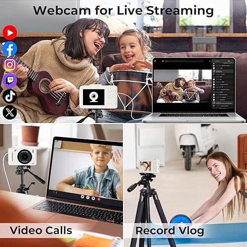 Miniatura 4 de Cámara digital para niños, FHD 4K 48MP cámaras digitales compactas de apuntar y disparar con pantalla IPS de 2.8 pulgadas, zoom 16X, tarjeta de 32