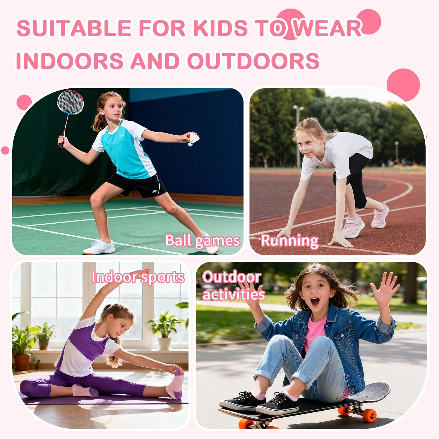 12 Pairs Girls Socks, Kids Athletic Socks with Tab Cotton Running Ankle Sock for Girls Aged 1-14 School Sports