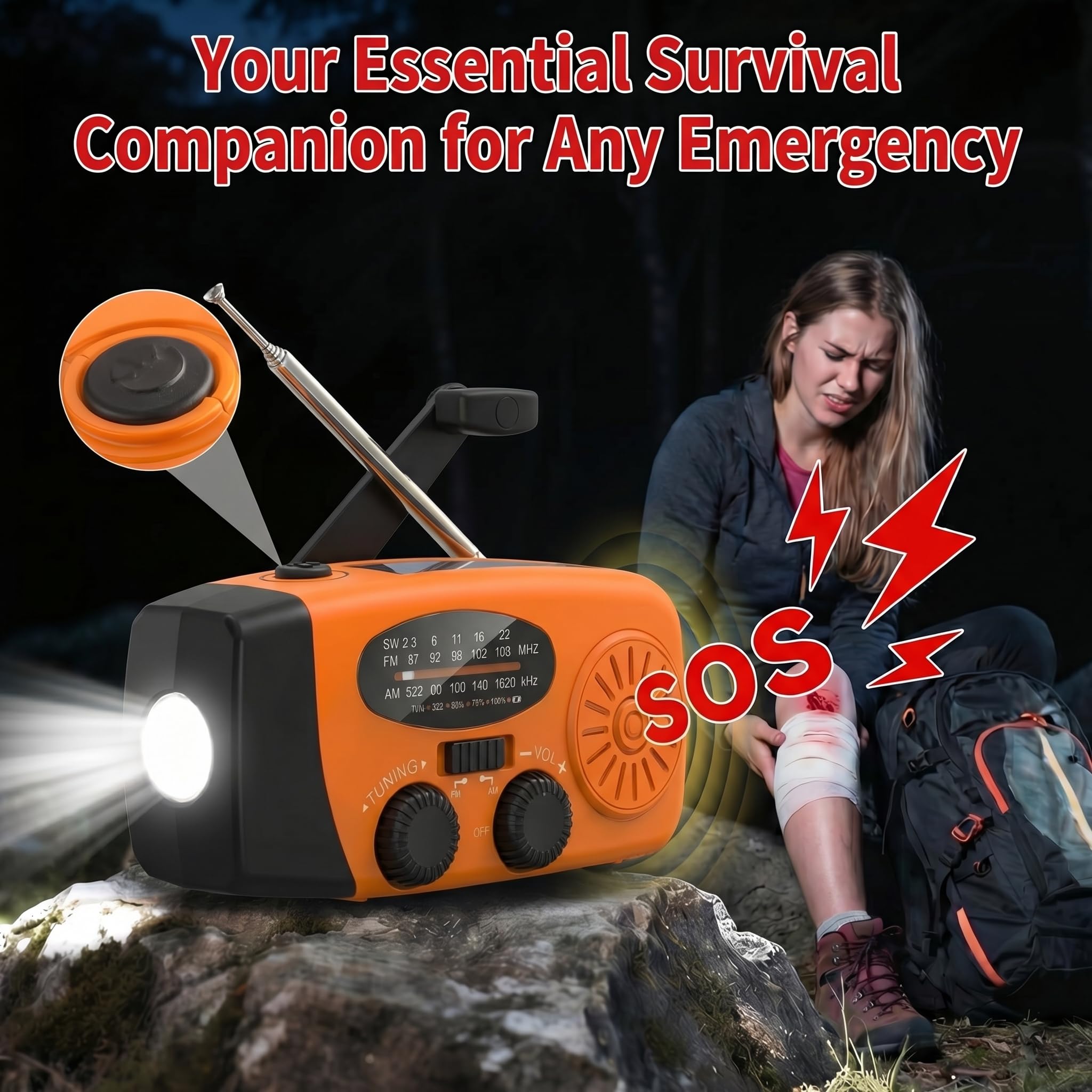 Notfallradio, Kurbelradio mit 2000mAh Power Bank & Solar, AM/FM Radio mit SOS-Alarm Leselicht, Innen Außen Camping