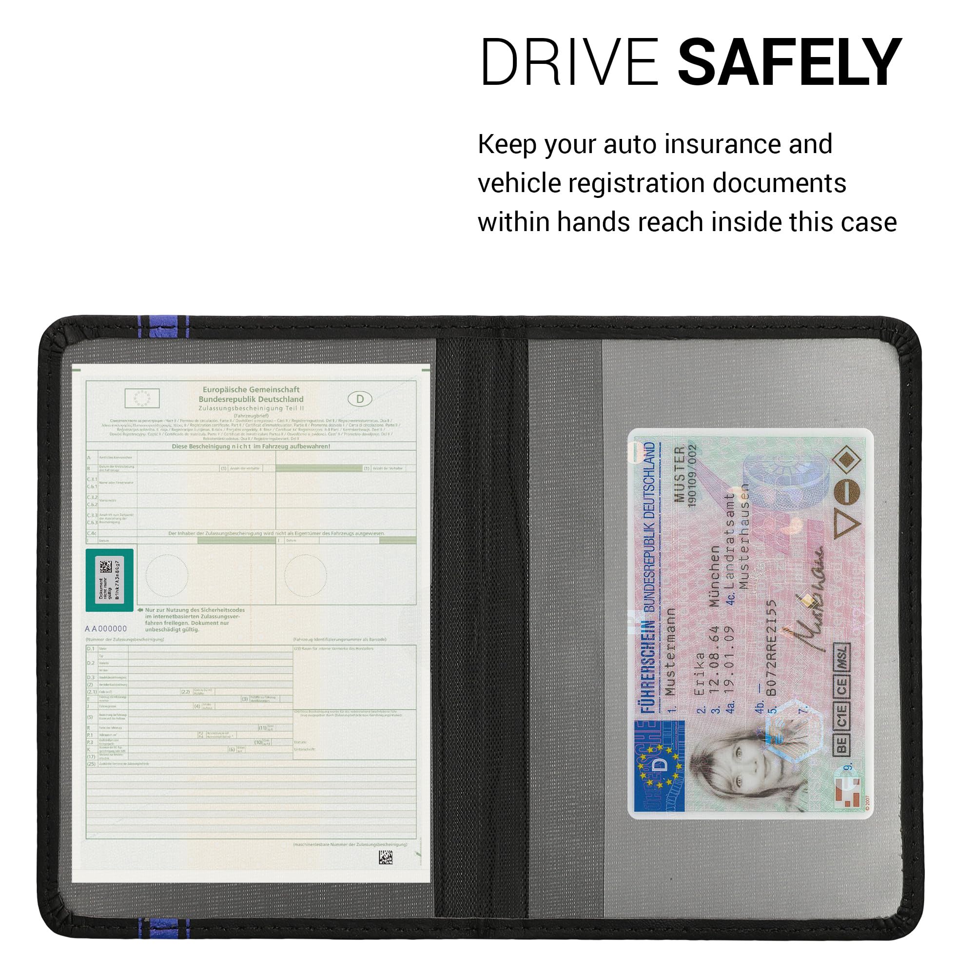 kwmobile Etui na dowód rejestracyjny pojazdu z przegródkami na karty - sztuczna skóra etui torebka certyfikat dopuszczenia - Don't Touch My Car biały czarny, niebiesko-czarny