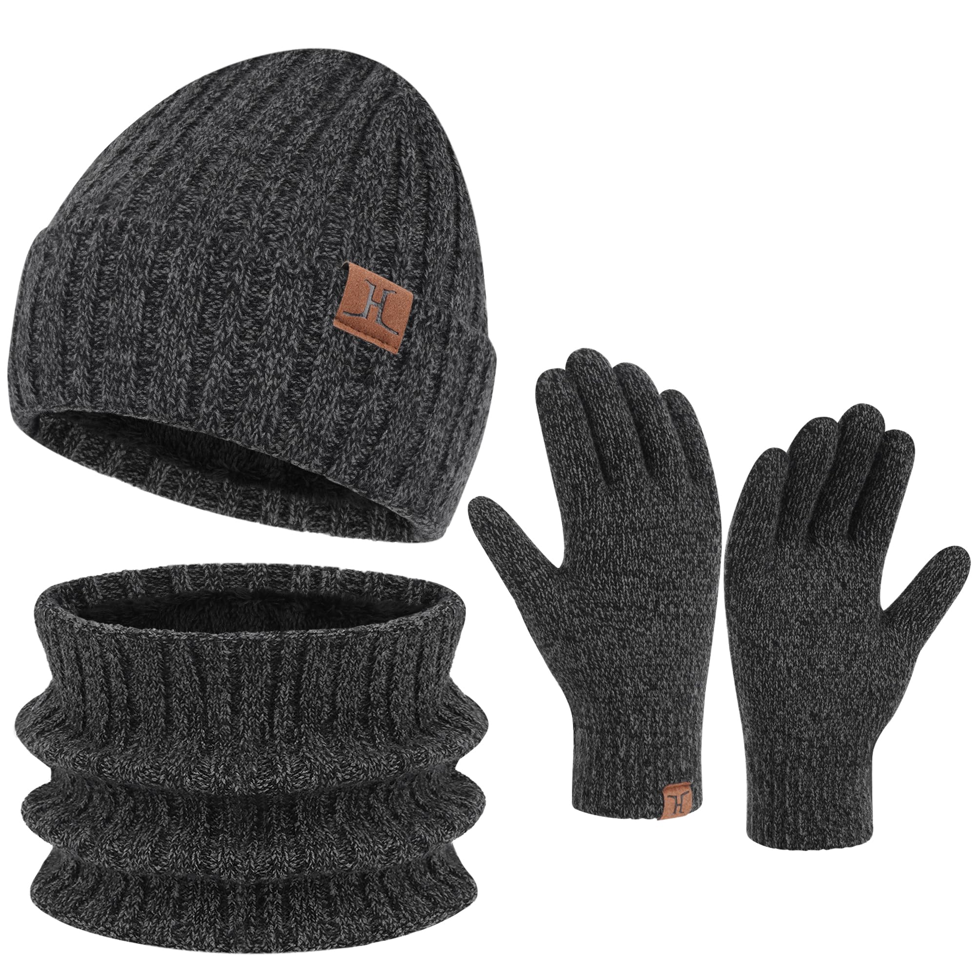ZASFOU Męska zimowa czapka beanie, szalik, ekran dotykowy, zestaw rękawiczek, ciepła czapka zimowa, czapka z dzianiny, szal kominowy, rękawiczki zimowe, prezent na Boże Narodzenie, dla mężczyzn