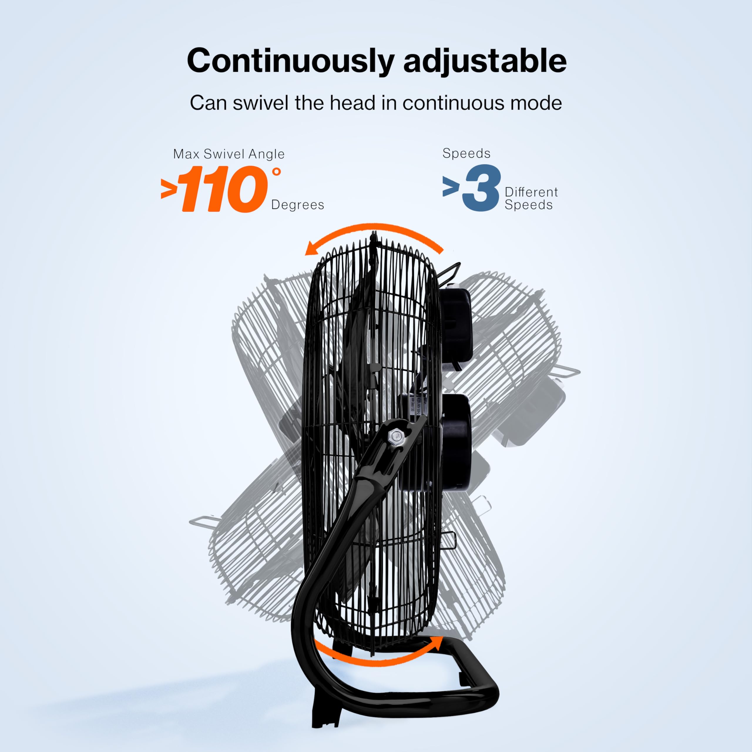 TRESKO AERSON Ventilateur de Sol 60 cm | Ventilateur sur Pied 200W | avec 3 niveaux de puissance | Débit d'air élevé | Construction robuste en métal | Inclinable à 110 degrés