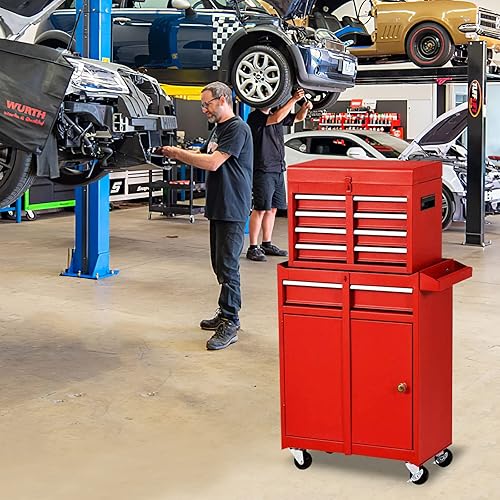 Miniatura 2 de Caja de herramientas con 5 cajones y ruedas, caja de herramientas extraíble mecánica, organizador resistente con sistema de bloqueo, caja de