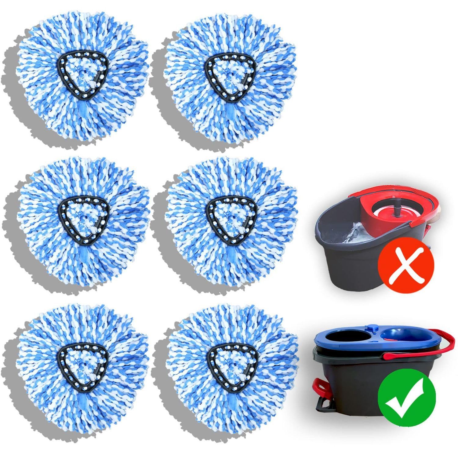 Azonee6 Pack Mop Replace Head Compatible with O Cedar 2-Tank RinseClean Spin Mop - Mop Refills Made of Microfiber, Deep Cleaning, Machine Washable and Easy to Replace, Blue