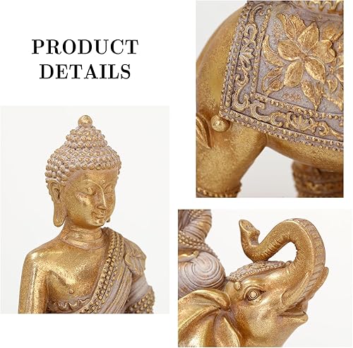 Miniatura 7 de Estatua de Buda para Decoración del Hogar en Oro de 9.25" - Estatuas de Buda Elefante para Decoración Zen - Decoración Espiritual - Decoración Feng
