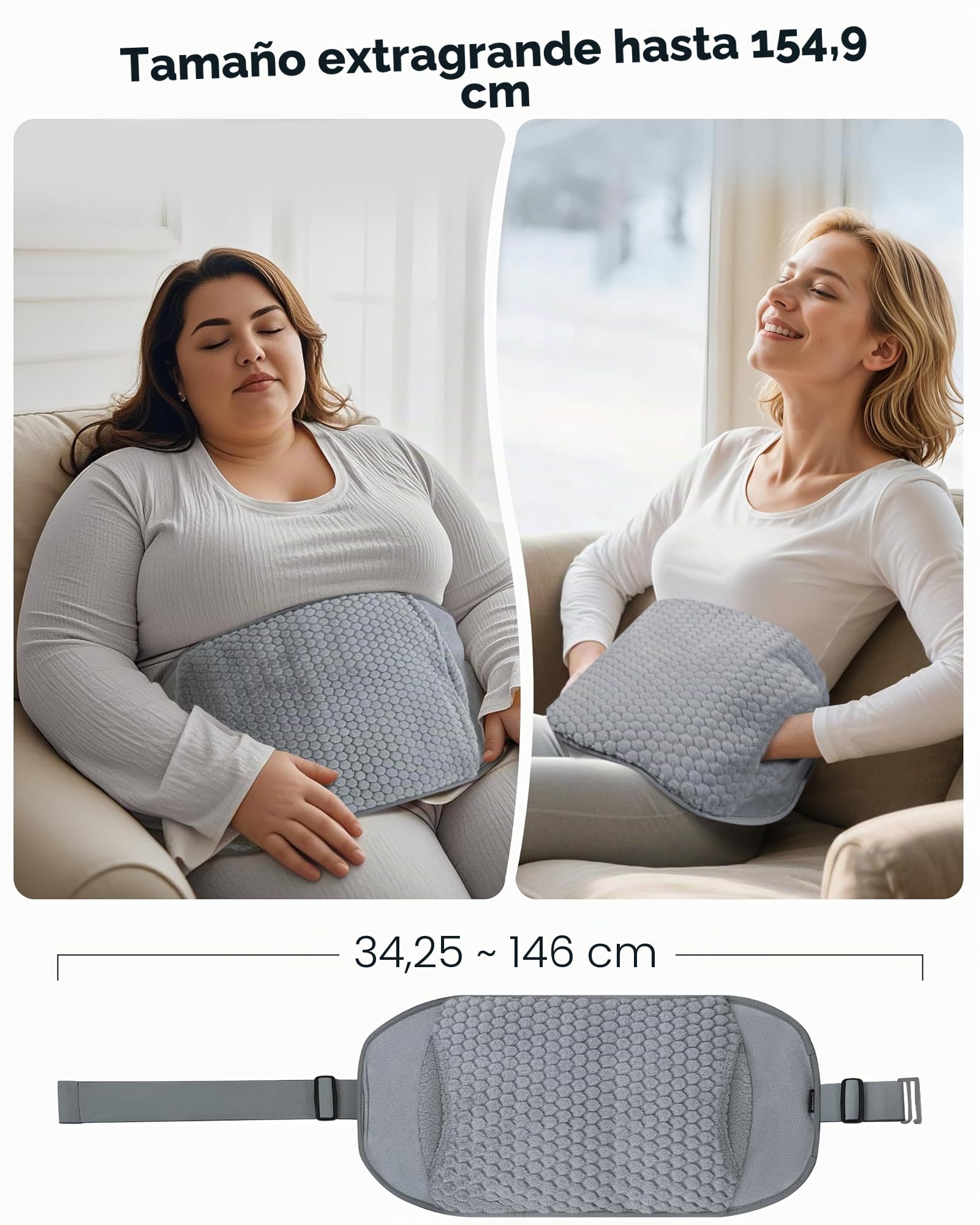 Comfier Cinturón Térmico con Masajeador de Espalda por Vibración, 3 Modos de Masaje y 3 Ajustes de Calor, Cinturón Térmico para el Tratamiento del Dolor de Espalda, Apto para Cinturas de 86 a 156 cm