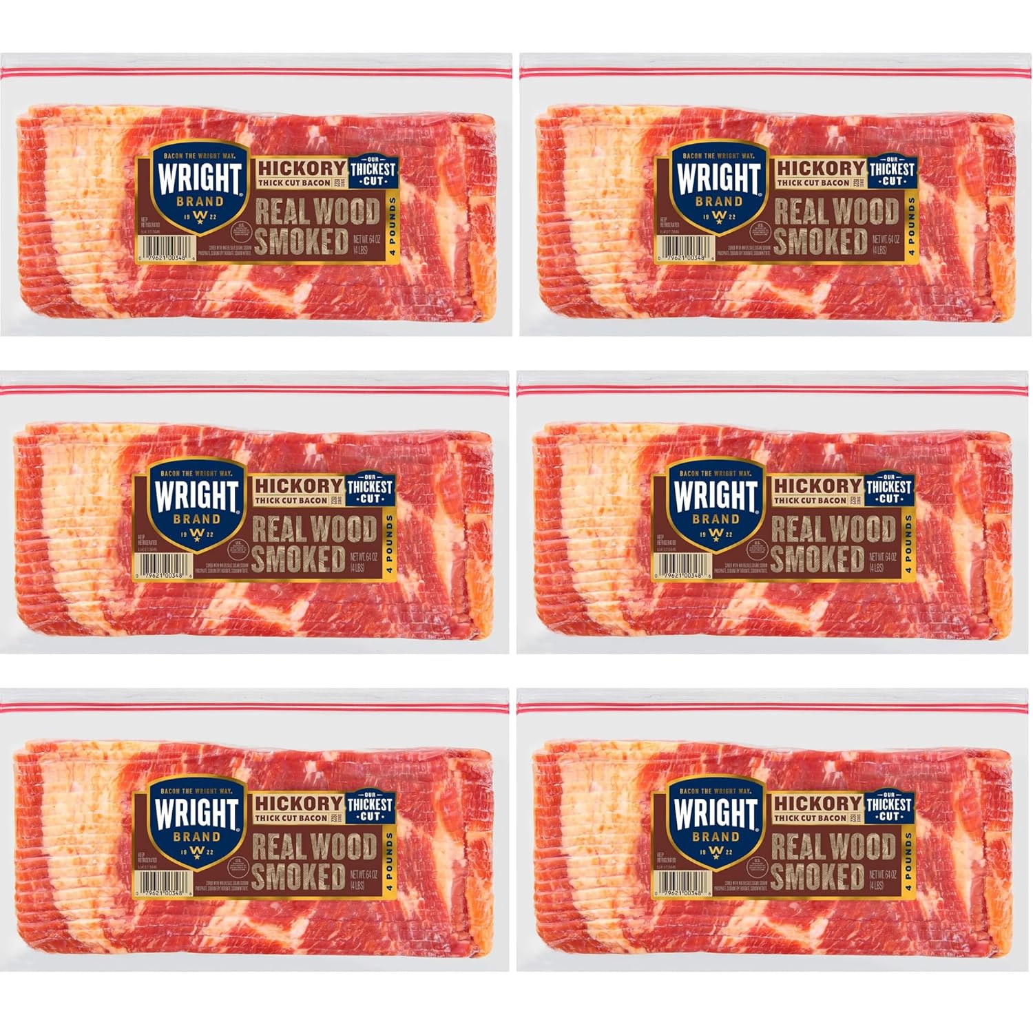 [Pack of 6] Hickory Smoked Thick-Cut Bacon – 2 lb Packs, Premium Trimmed Pork, Bold Smoky Flavor – Perfect for Breakfast, Burgers & Recipes – Ships Frozen w/Insulated Box & Ice Packs