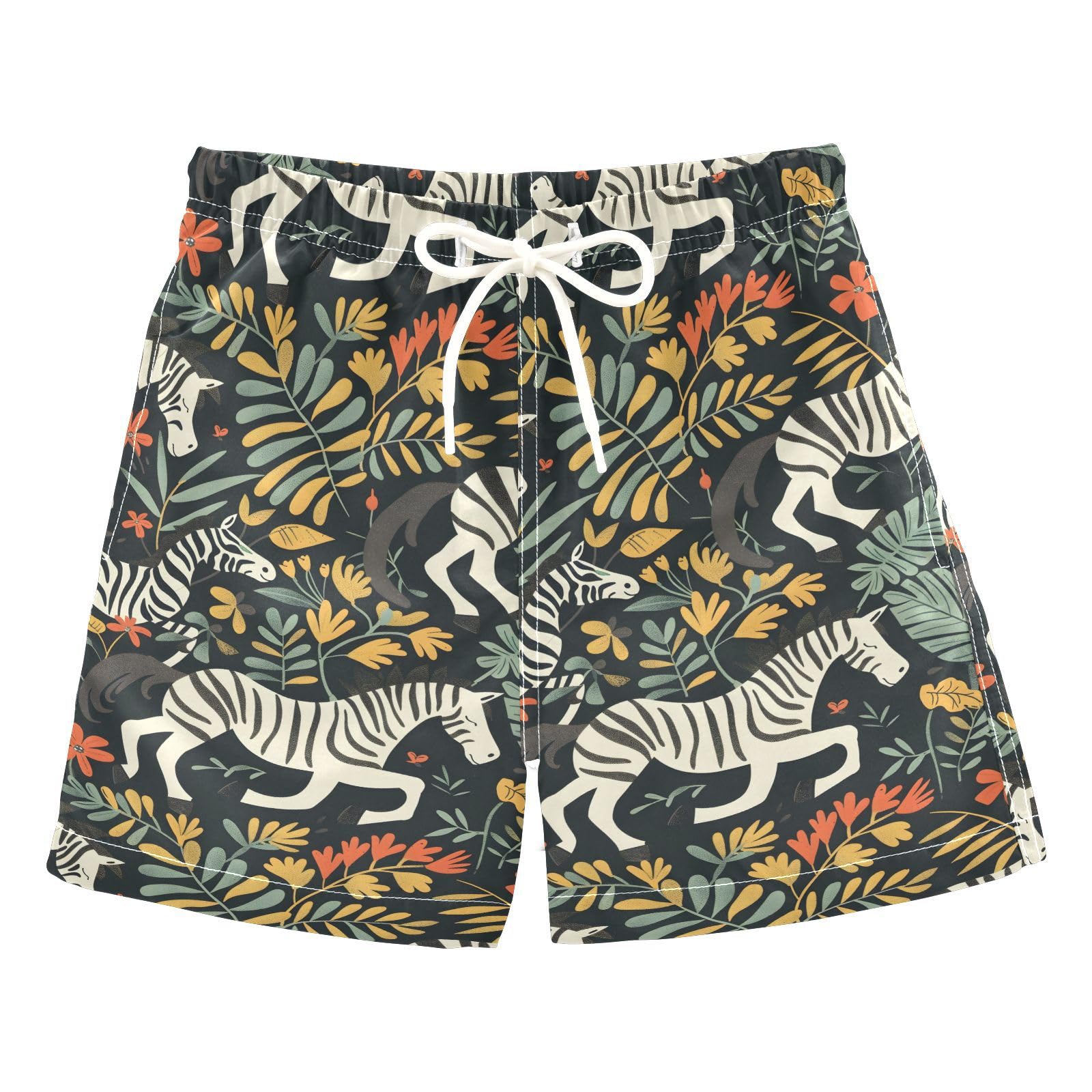ALAZA Zebra Flower Leaves Retro Boys' Swim Trunks Beach Shorts Quick Dry Swimsuit 3T