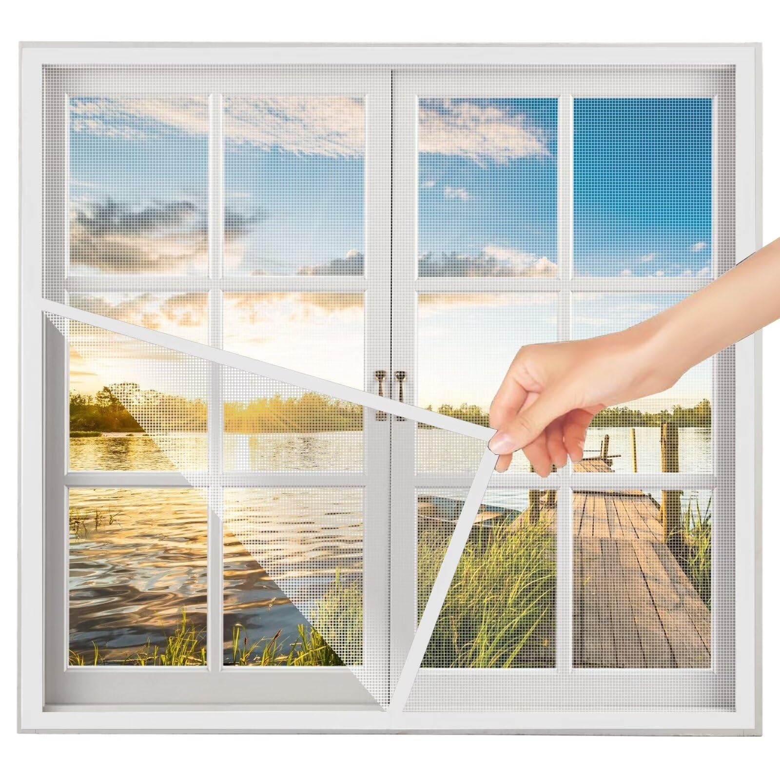 Protection Fenetre Chat Caravane 195x195cm Blanc Moustiquaire Fenêtre Rideau Moustiquaire pour Fenêtres Moustiquaire pour Porte