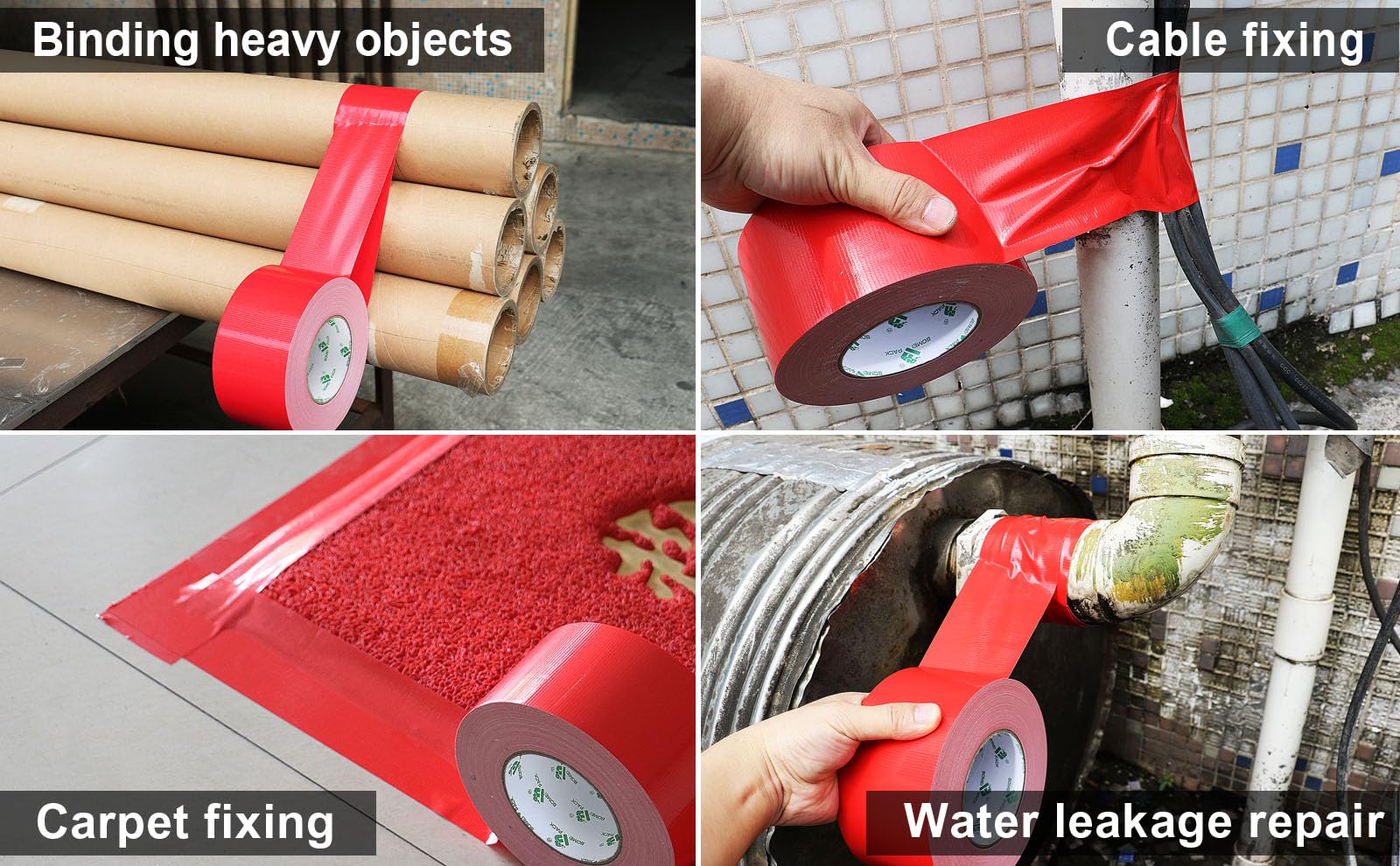 BOMEI PACK Red Wide Duct Tape Reinforced 75mm x 50m Waterproof Heavy Duty Cloth Gaffer Tape for ducts Fixing Repairing,craft DIY,book repair,carpet seaming,Box Sealing,Bundling - Image 3