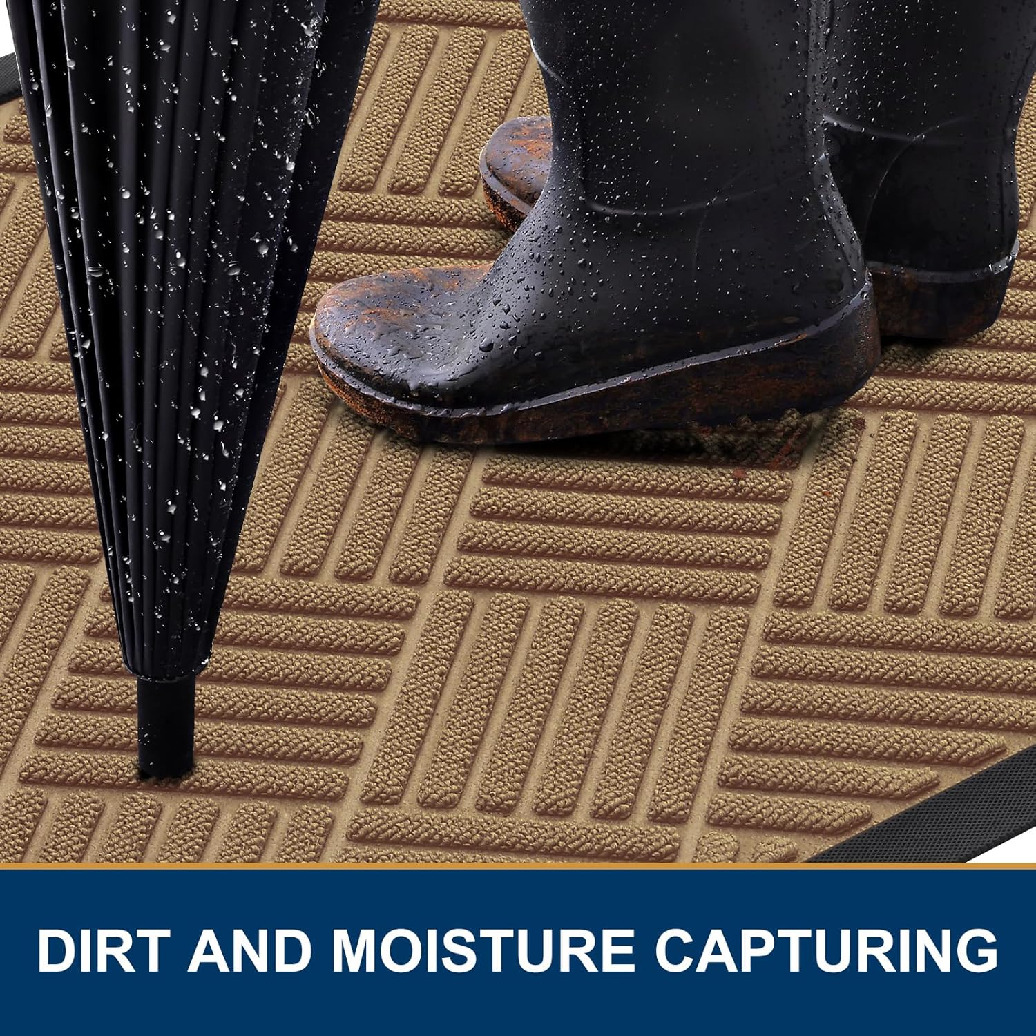 Smiry Front Door Mat Outside Entrance, Heavy Duty Outdoor Indoor Natural Rubber Doormat, Non Slip, Trap Dirt and Moisture, Easy Clean, Low Profile Patio Porch Entryway Mat, 35x23, Coffee