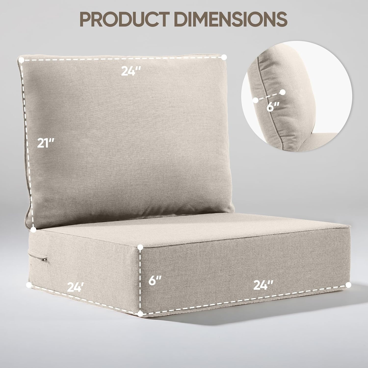 Outdoor Cushion Set for Furniture patio furniture,UV Resistant,Waterproof outdoor cushion set - 6 Inch thick foam garden cushions– 24x24 Inch Patio Seat Covers for Chair/Sofa/Couch | Beige | 2-pack |