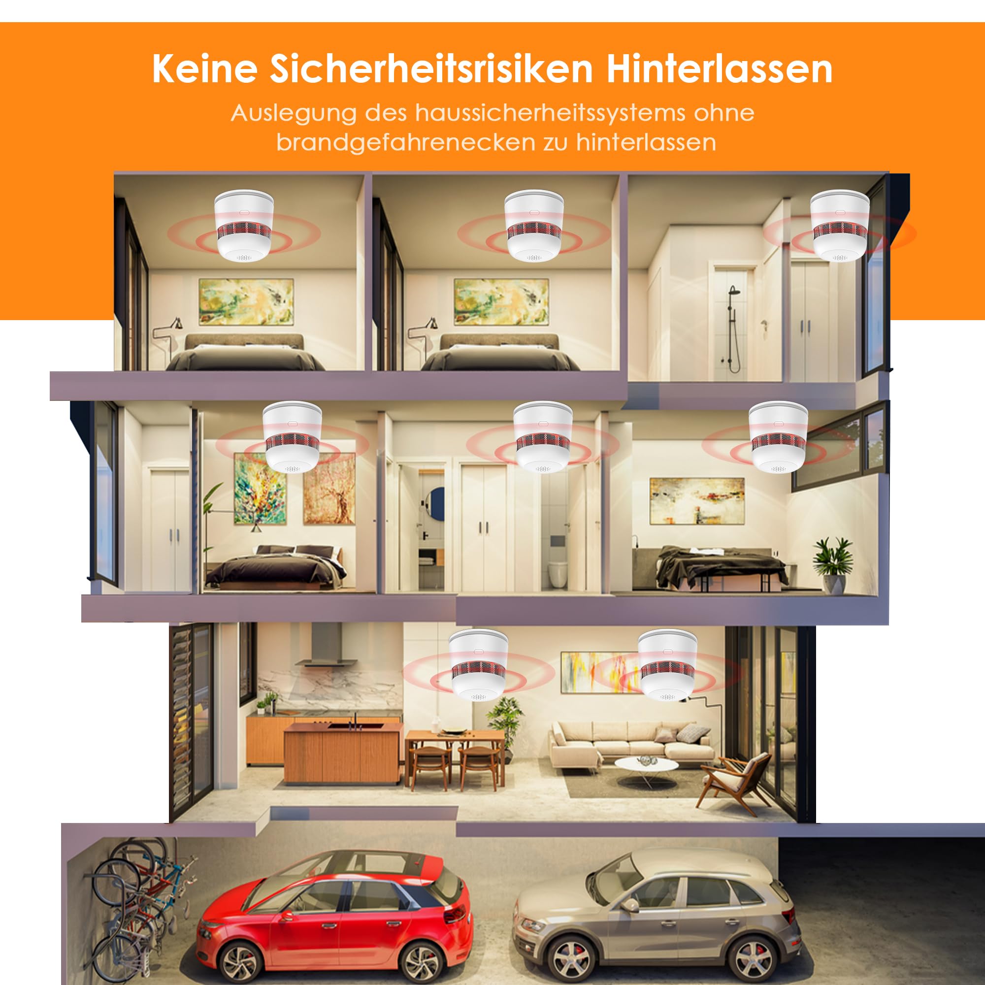 Mini Rauchmelder 10 Jahre Batterie ZR170S, EN14604 Zertifiziert, Fotoelektrischer Warnmelder, Einfache Montage Mit Nieten & Klebepad, Für Haus Wohnung Wohnmobil, 5er Set