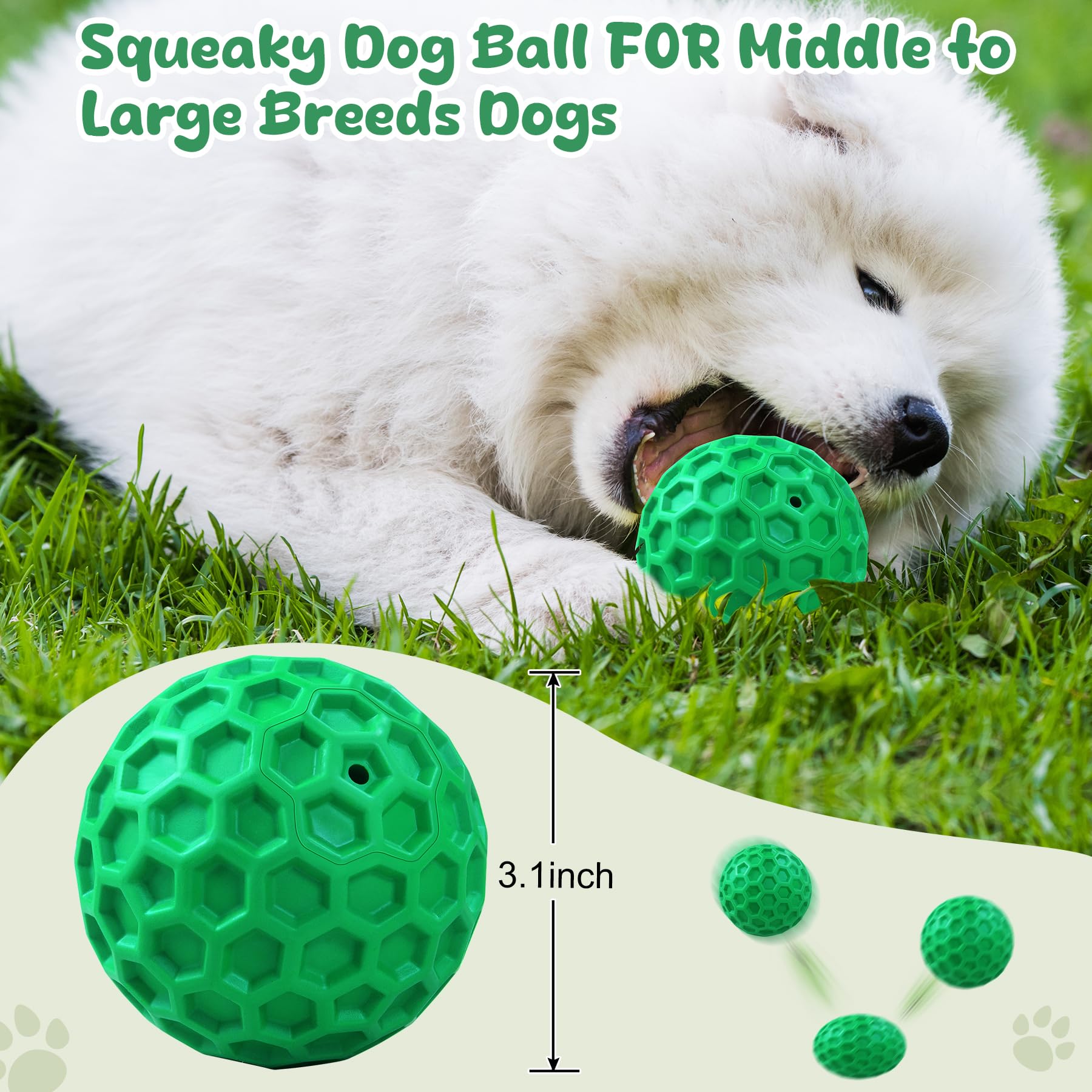 ZRIFAQESW Tough Dog Chew Toys for Aggressive Chewers, Indestructible Dog Balls for Aggressive Chewers, Squeaky Balls for Dogs, Squeaky Toys for Large Dogs, Funny Heavy Duty Ball