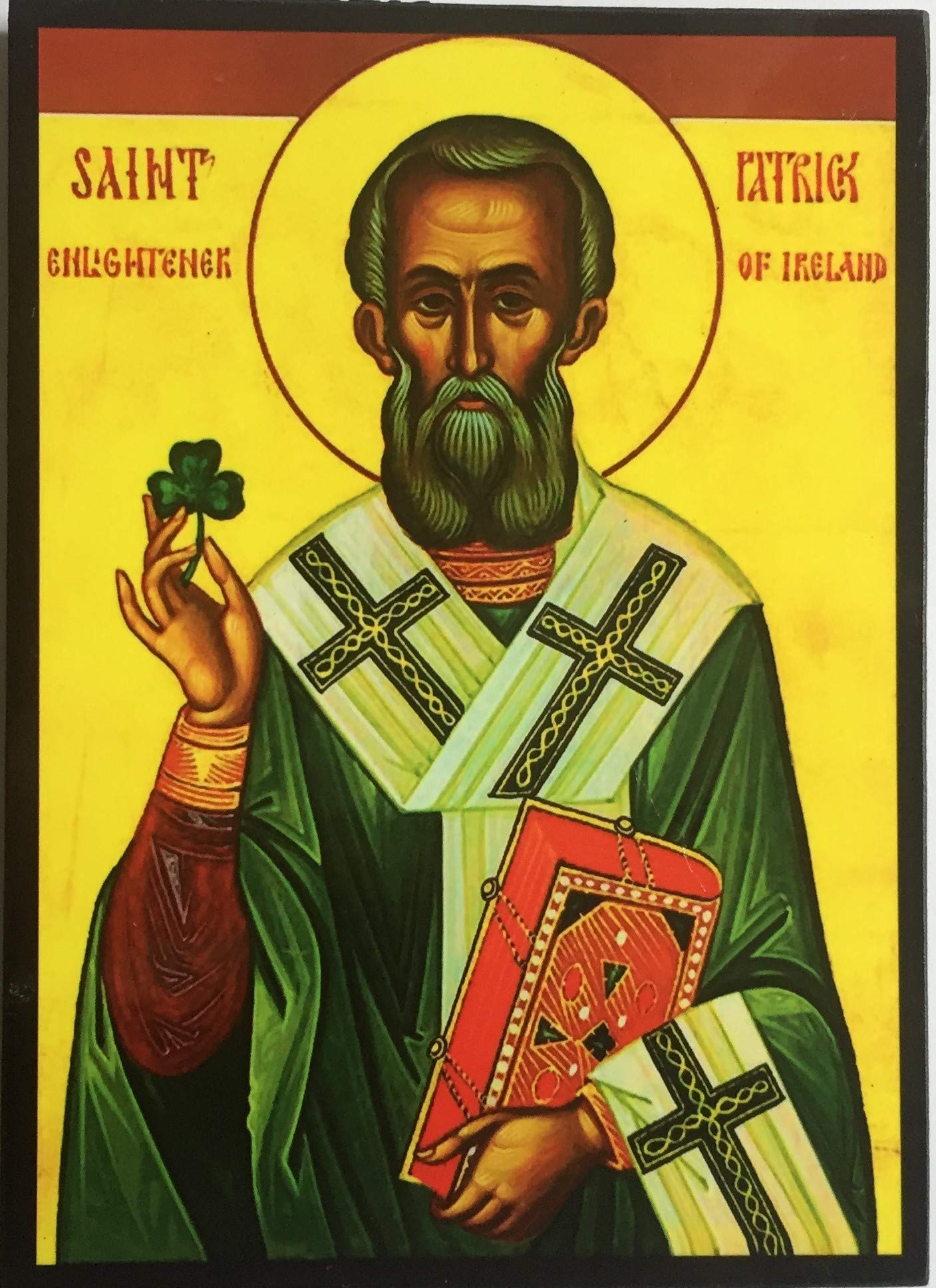 St Patrick Icon. Saint Patrick of Ireland Wood Icon. Icon of Saint Patrick.