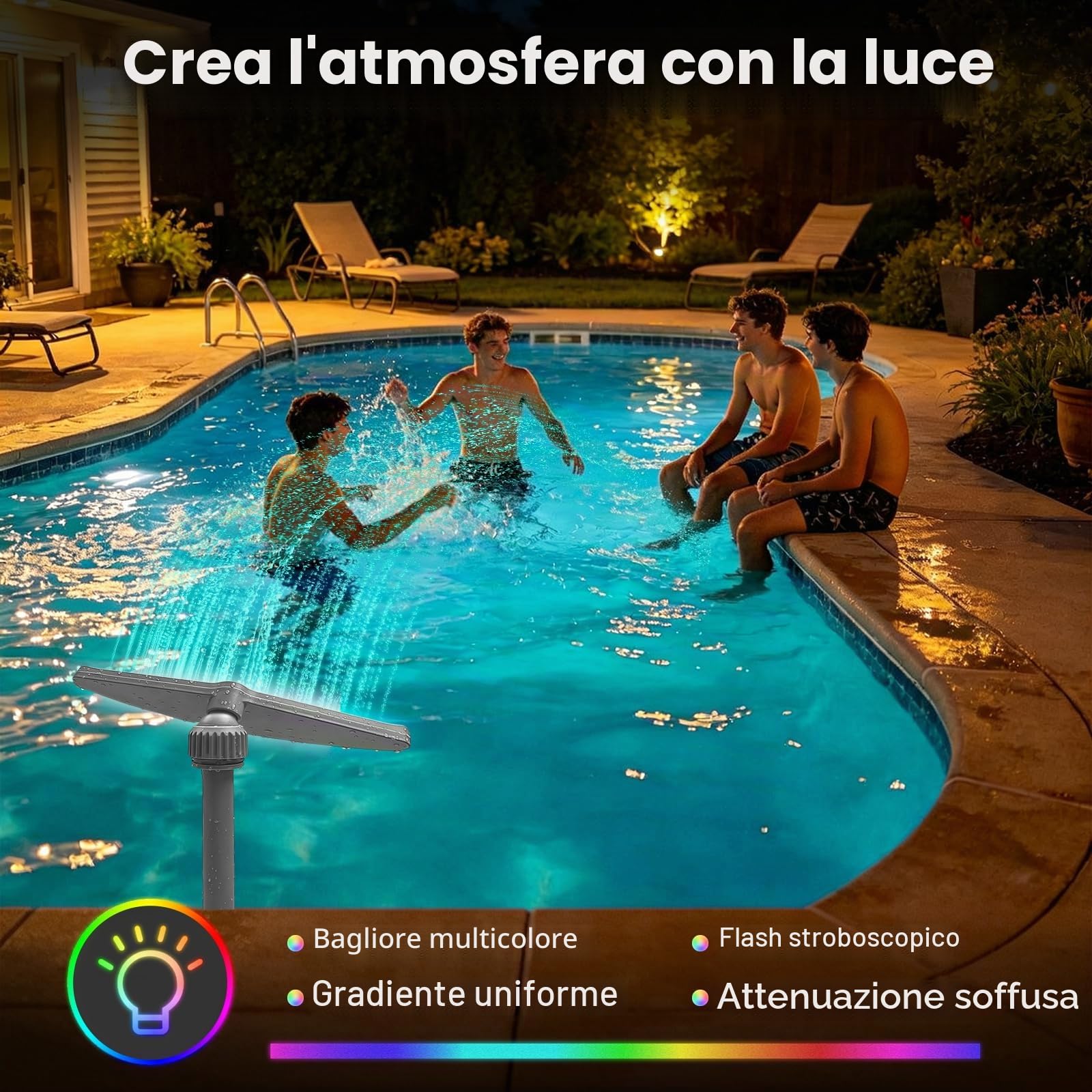 Fontana per piscina a energia solare con illuminazione, altezza regolabile da 40 a 69 cm, fontana a spruzzo per piscine, fontana a 360°, per piscine da terra e da incasso