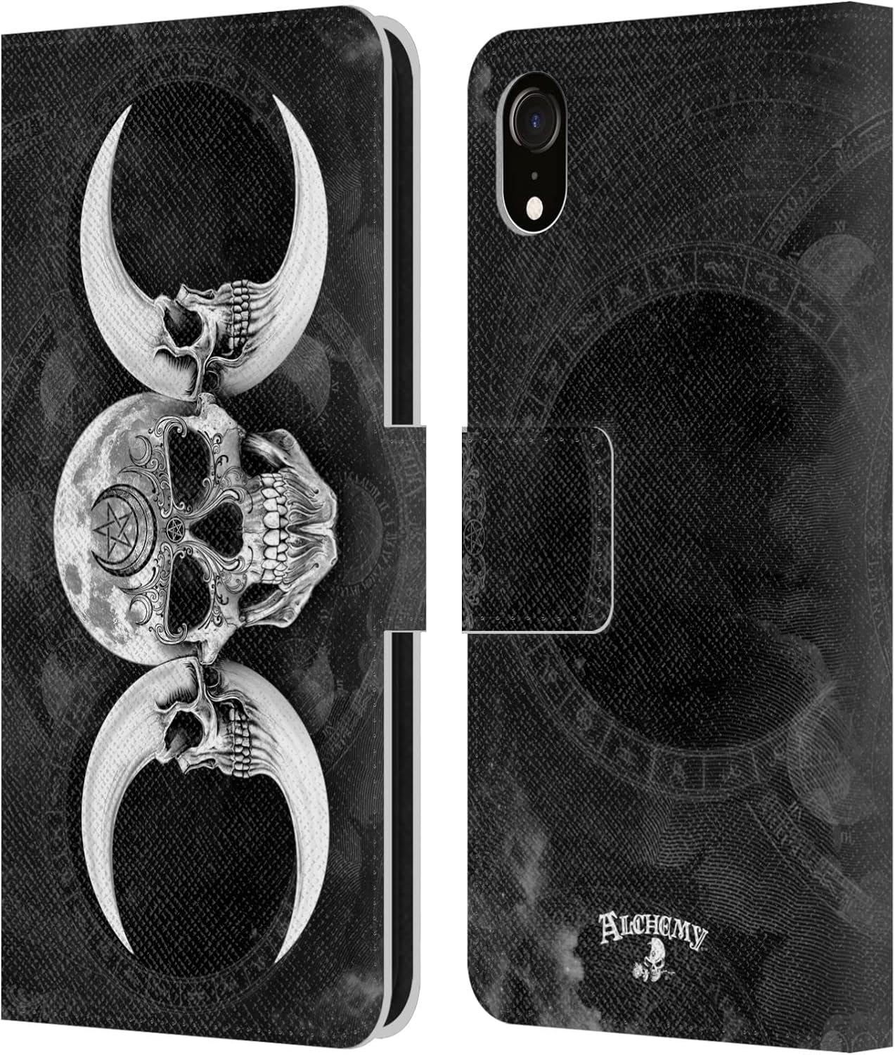 Head Case Designs Officially Licensed Alchemy Gothic Rebel Rider Skull Leather Wallet Case Compatible with Apple iPhone XR