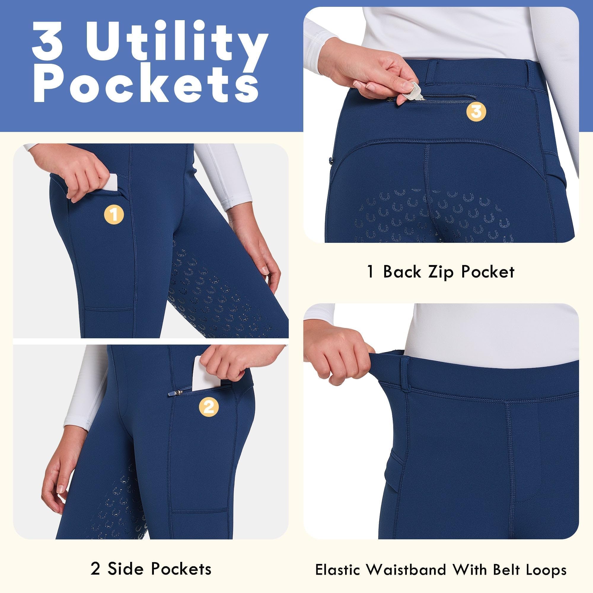 FitsT4 Sports Pantalones de equitación de invierno para niñas, con forro polar, pantalones ecuestres con bolsillos