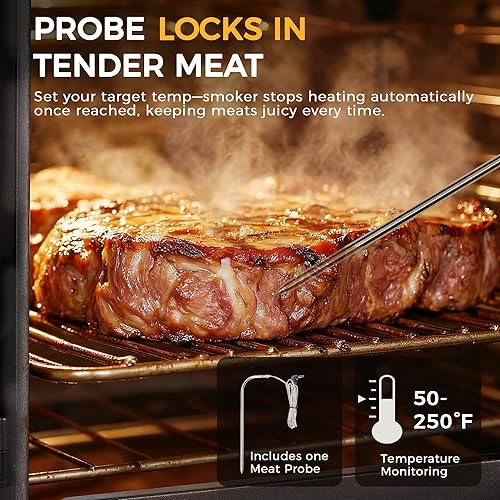 Miniatura 4 de Ahumador eléctrico con tapa, pantalla LED, sonda integrada para carne, ahumadores de barbacoa de gran capacidad, 4 estantes fuman más con 633 pies