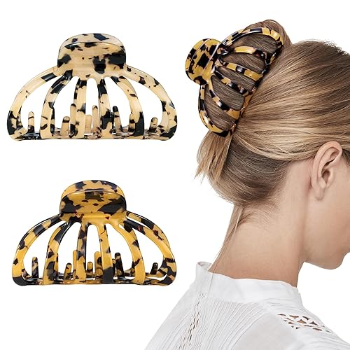 Shinowa Pinzas para el cabello, paquete de 2 pinzas bohemias de concha de tortuga, pinzas de sujeción fuerte para cabello grueso, accesorios para el