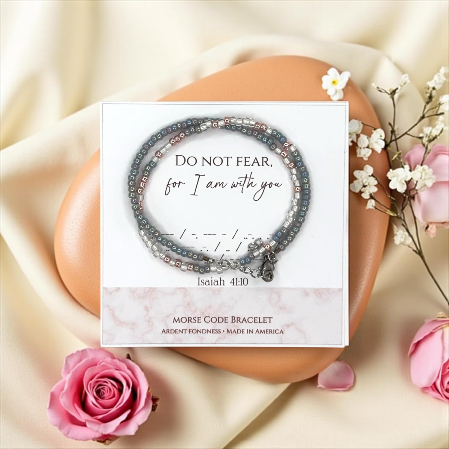 Do Not Fear For I Am With You Morse Code Wrap Bracelet for Christian Women Isaiah 41:10, Inspirational Religious Jewelry for Her, Unique Graduation Gift, Bible Verse Scripture Adjustable