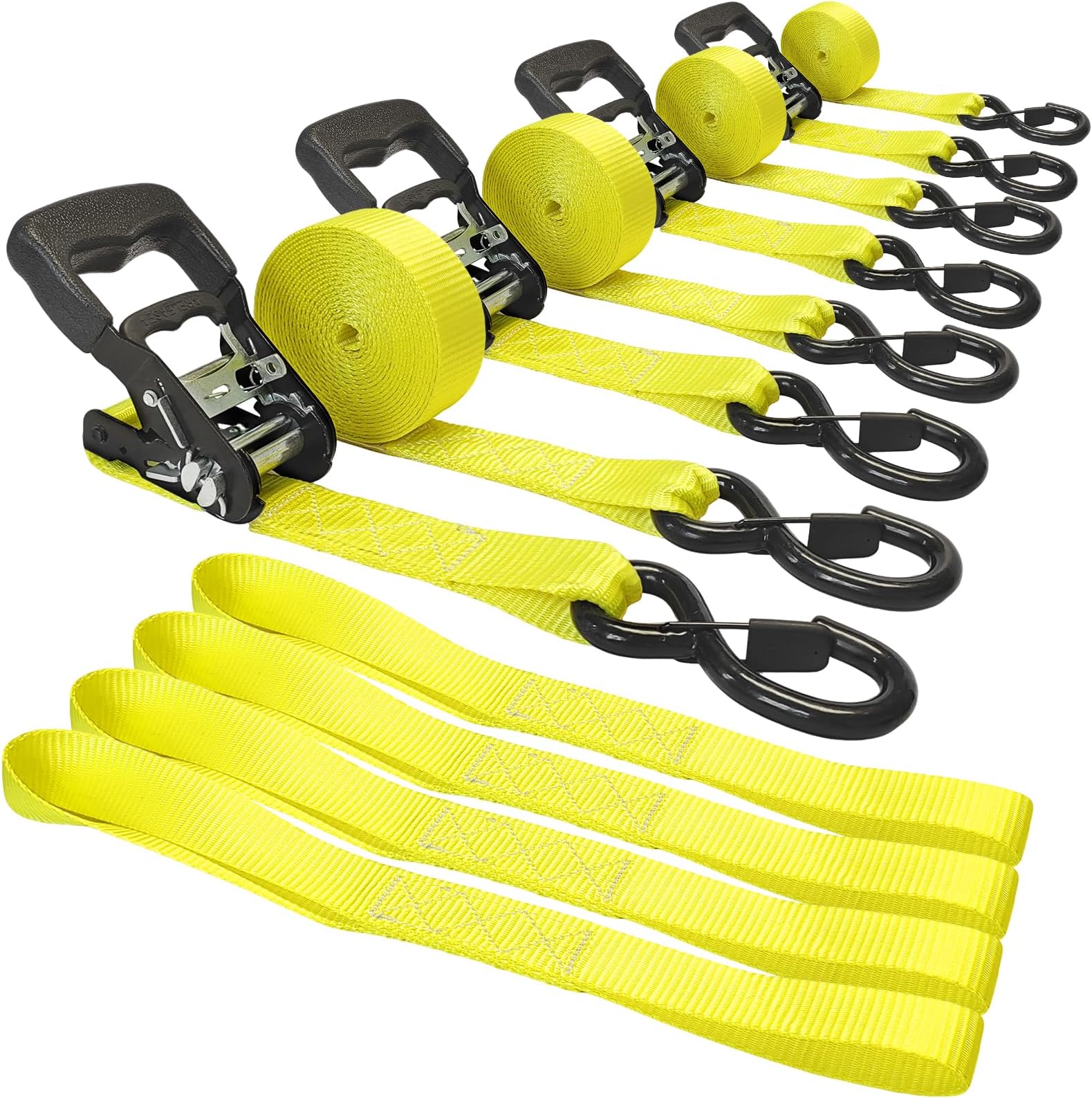 4-Pack 1.5" x15' Ratchet Straps Kit - 5,000lbs Break Strength Heavy Duty Tie Down Straps with Safety S Hooks & Soft Loops for Load Securement Tie-Down in Trucks Trailers ATV UTV Motorcycle