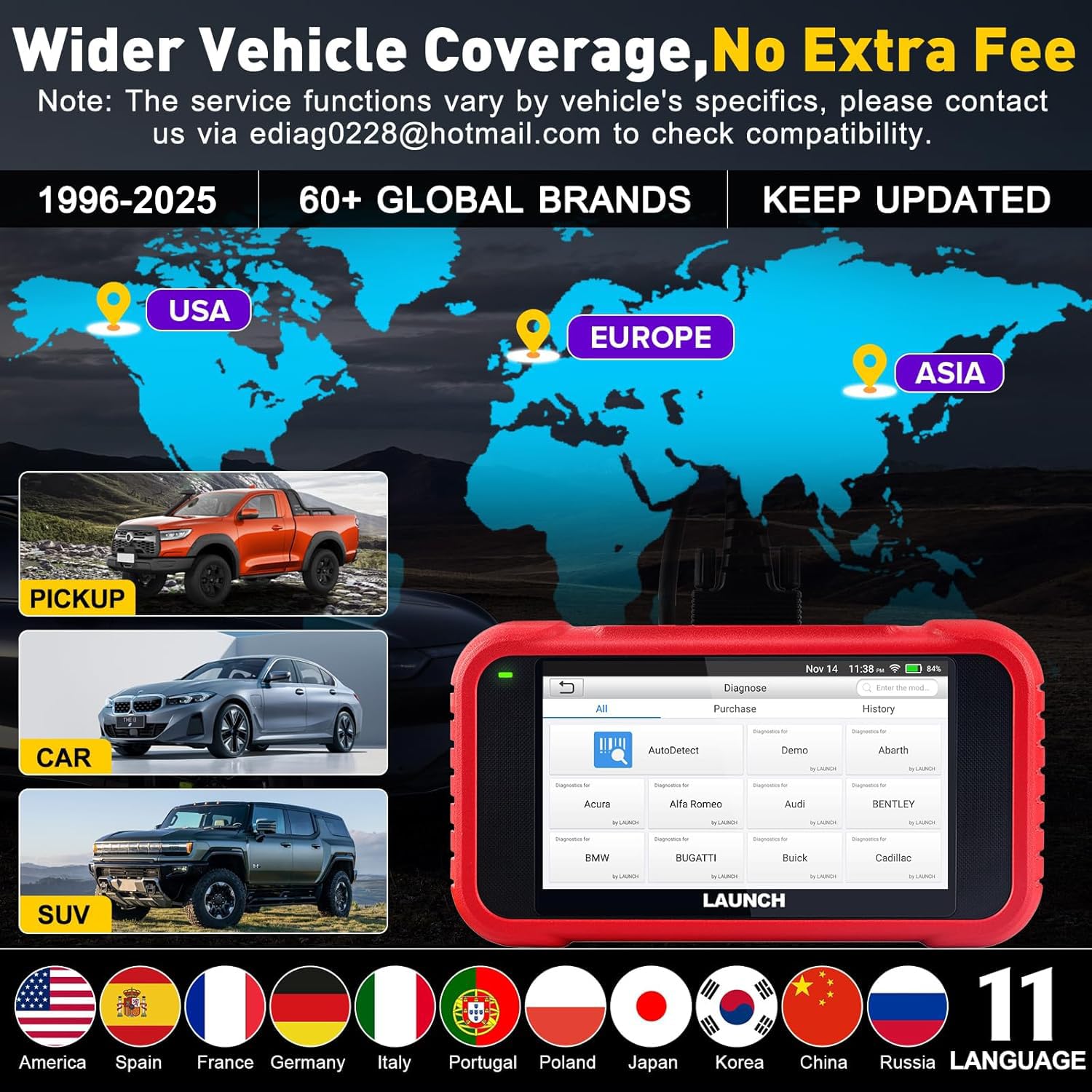 LAUNCH CRP123E V3.0 OBD2 Diagnosi Auto Professionale in Italiano con Sistema Motore ABS SRS Trasmissione e 7 Funzioni di Reset, Reset Olio EPB FAP SAS OBD 2 Diagnostica WIFI Aggiornamento CANFD&DOIP