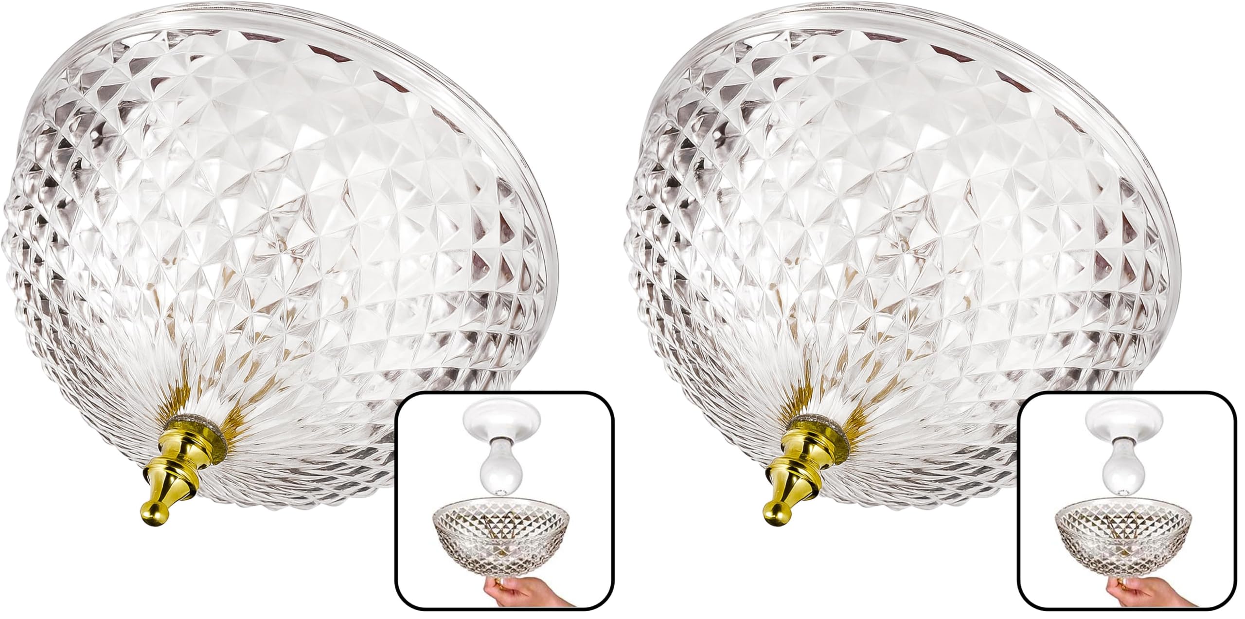 Evelots Clip-On Light Shade for Ceiling Bulb or Lamp - Antique Diamond Cut Acrylic - Easy Install Decorative Lamp &amp; Lighting Cover (Pack of 2)