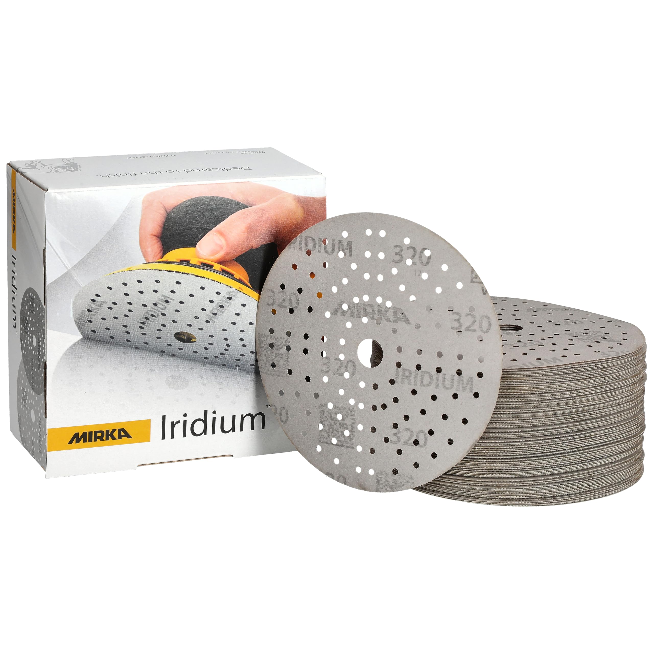Mirka Iridium Premium Sandpaper 150mm Hook & Loop 320 Grit 100 pcs