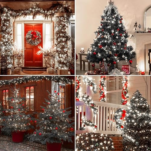 Miniatura 13 de Luces de Navidad de 33 pies, 100 LED, funciona con pilas, funciona con USB o pilas, impermeable, para interiores y exteriores, fiestas, bodas