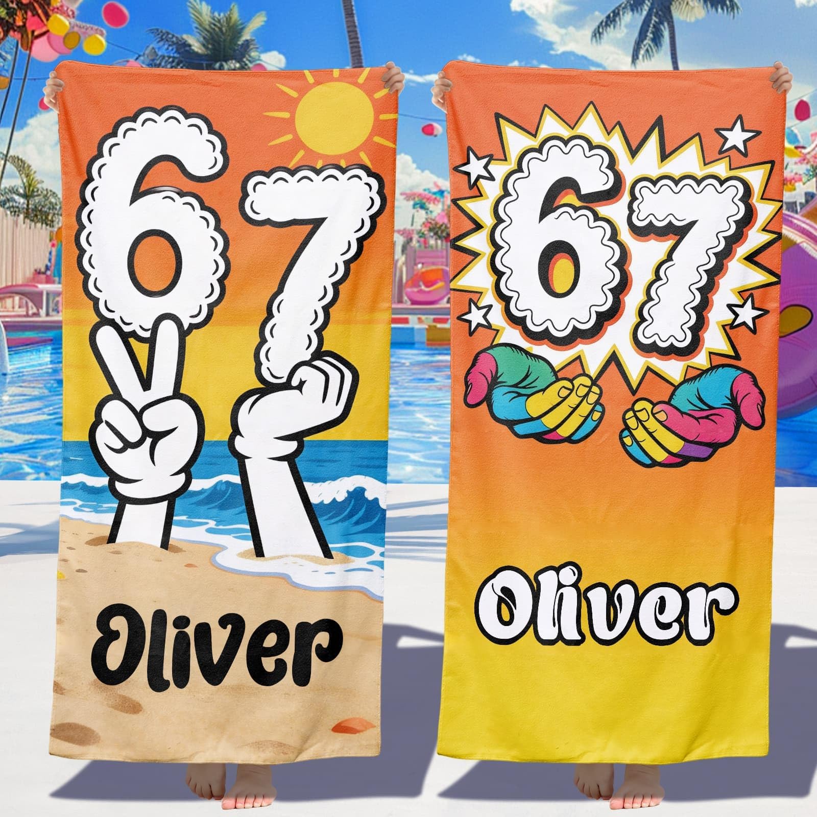 Infiher Personalised Beach Towels for Kids,Custom Funny 67 Beach Towels with Name,Customised Kids 280gsm-420gsm Thick Soft Absorbent Monogrammed Towels for Swim,Bath,Pool,Vacation,Gifts(7 Colors)