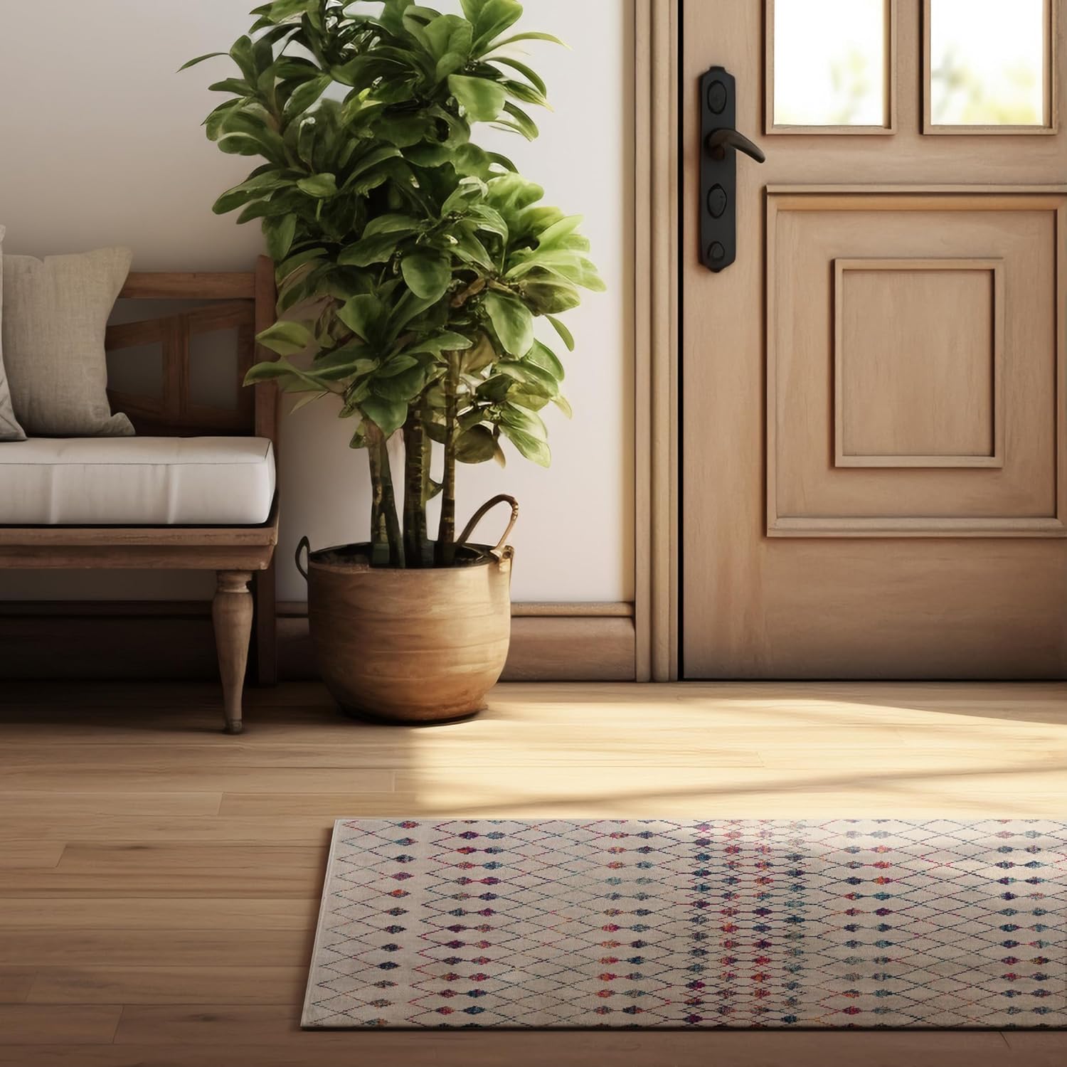 RUG BRANCH Savannah 2' x 8' (2'3" X 8') Boho Indoor Runner Rug, Modern, Beige Blue - Living Room, Bedroom, Dining Room, and Kitchen