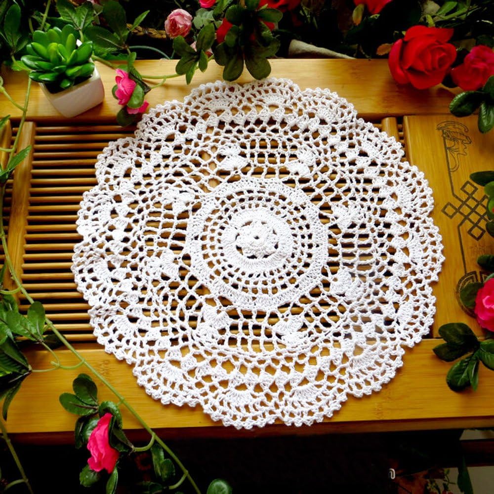 LaivigoNew Handmade Crochet Cotton Lace Round Table Placemats Doilies Doily,2PCS,12 Inch 12 inch White F0604