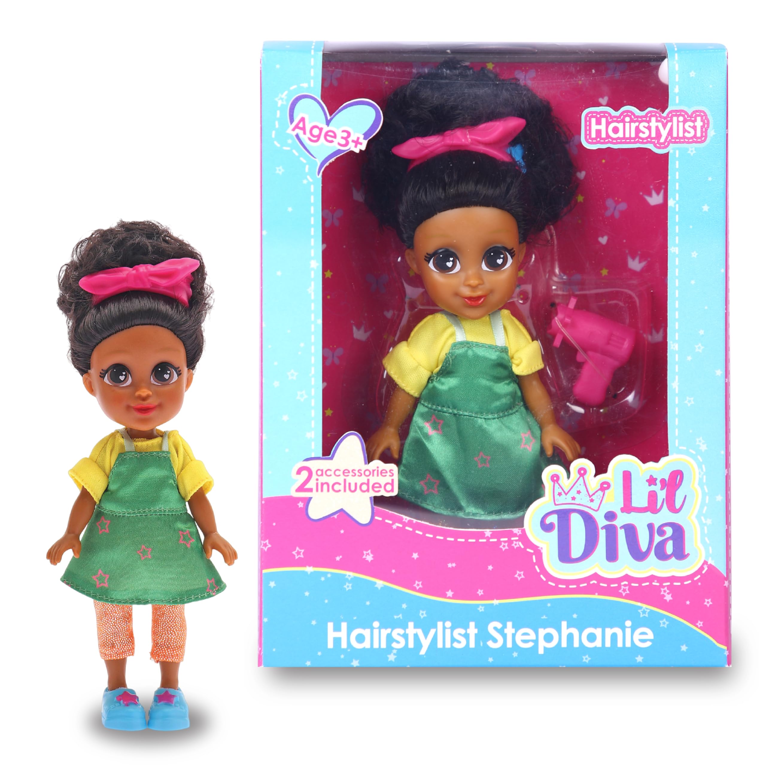 Li'l Diva Hairstylist-Stephanie 6" Doll|India’s First Preschool RolePlay Pretendplay Doll with Accessories|Best Gift|Toy Doll for Girl3+|Movable Arms & Legs|Beautiful Dress|Elegant Eyes|Soft Hair Play
