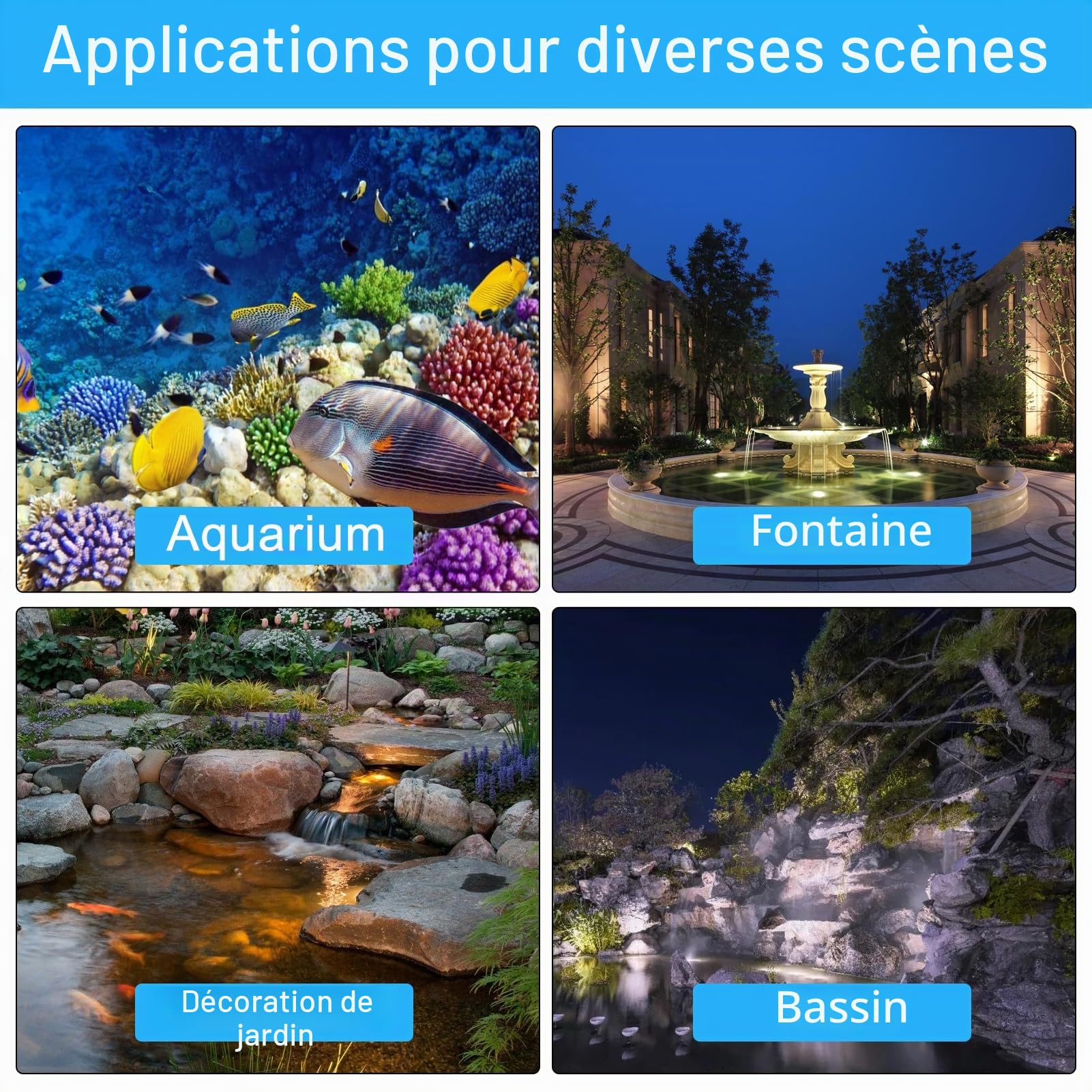 Aquarium RGB Projecteur Submersible étanche IP 68 LED Lumière sous-Marine Multicolore Dimmable Spot avec télécommande pour Aquarium Jardin Pond Piscine Fontaine Fontaine(#2)