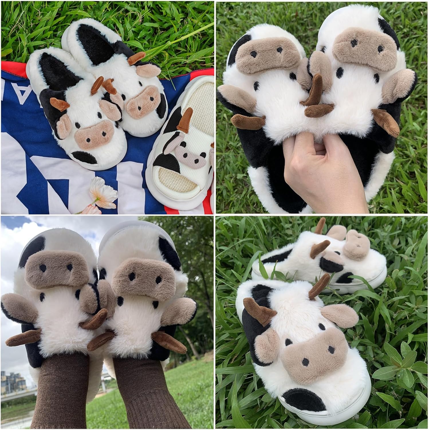 Cow Slippers for Women Cartoon House Slippers Fluffy Cute Animal Slippers Cow Slides Warm Soft Plush Lined Shoe - Image 5