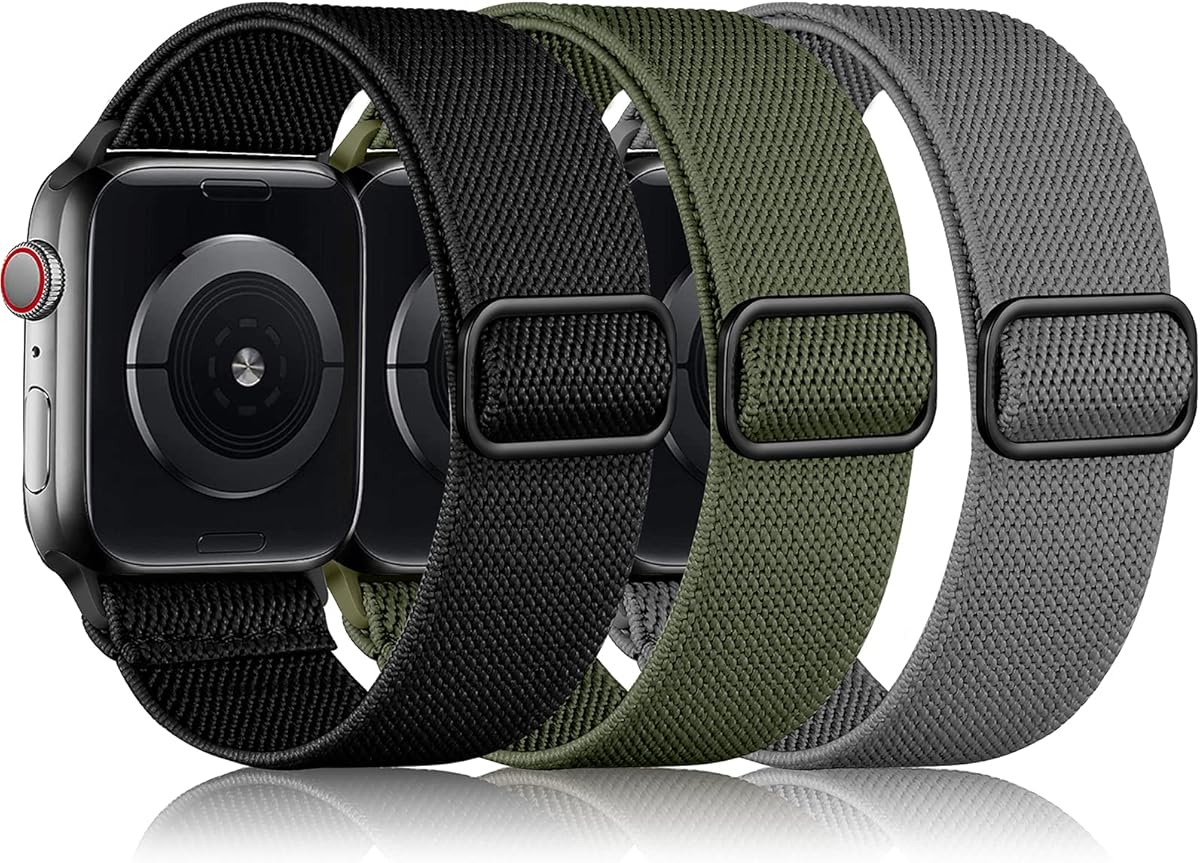 DaQin 3 Pack Stretchy Solo Loop Compatible with Apple Watch Bands for Men 49mm 46mm 45mm 44mm 42mm, Soft Nylon Braided Elastic Strap for iWatch Band Series 11 10 9 8 7 6 5 4 3 SE Ultra 3 Ultra 2 Ultra