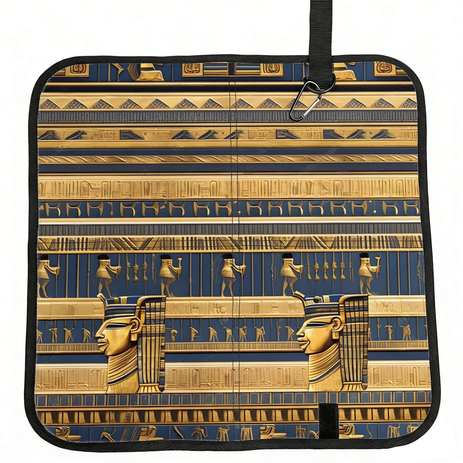 MROWYC Egyptian Pharaonic Frescoes Printed Foldable Seat Cushion - Portable with Carabiner, for Stadium, Camping, Hiking