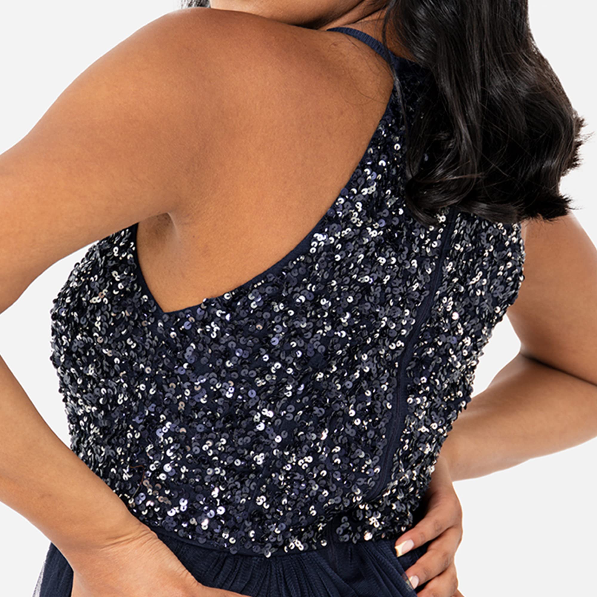 Maya Deluxe Women's Womens Ladies Bridesmaid Maxi Dress Halter Neck Sequin Embellished Prom Graduation Wedding Bridesmaid Dress (Pack of 1)