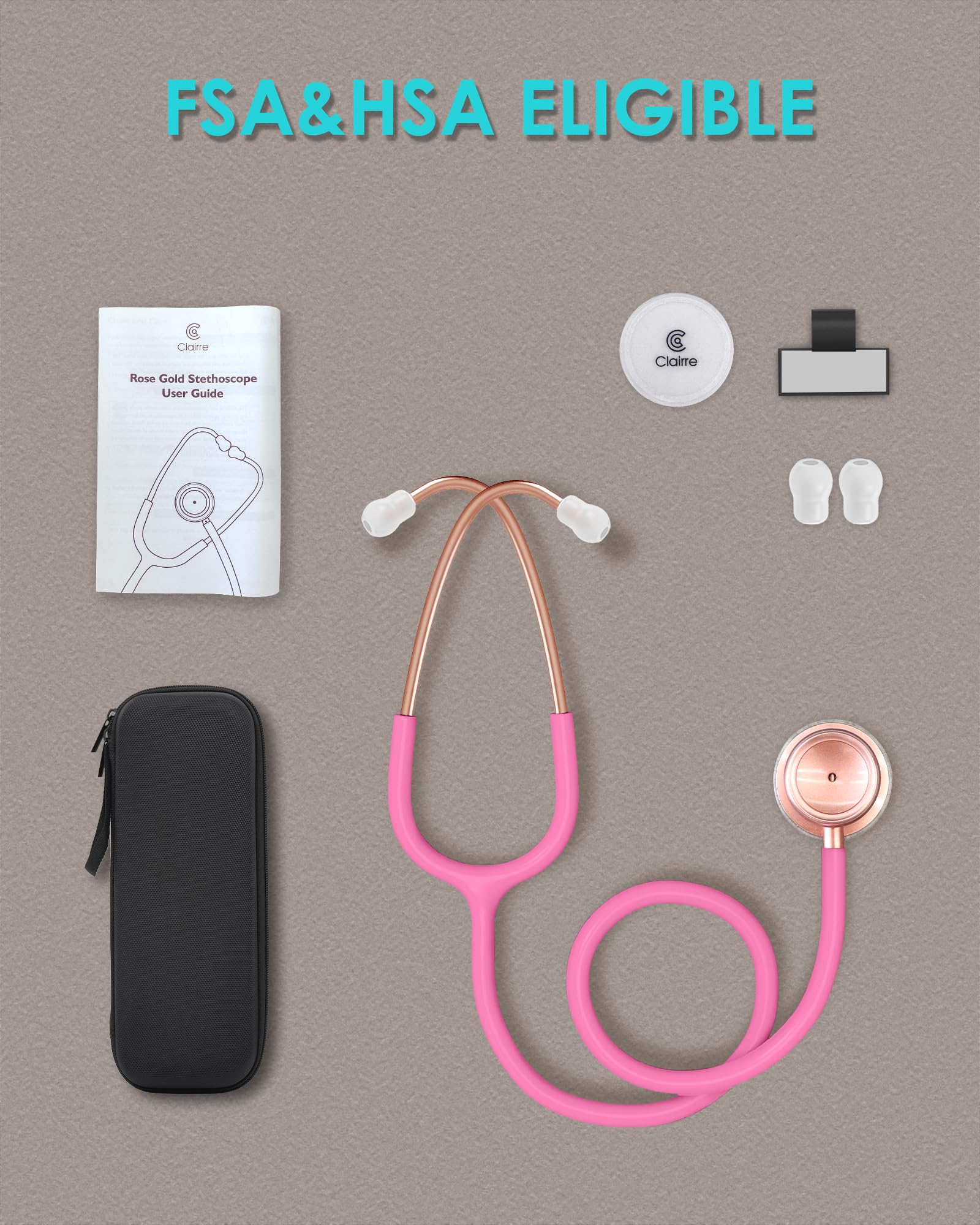 Estetoscopio de oro rosa, regalo para enfermeras, médicos y estudiantes de medicina, doble cabeza para uso doméstico con accesorios etiqueta de nombre, rosa perla, con funda de EVA