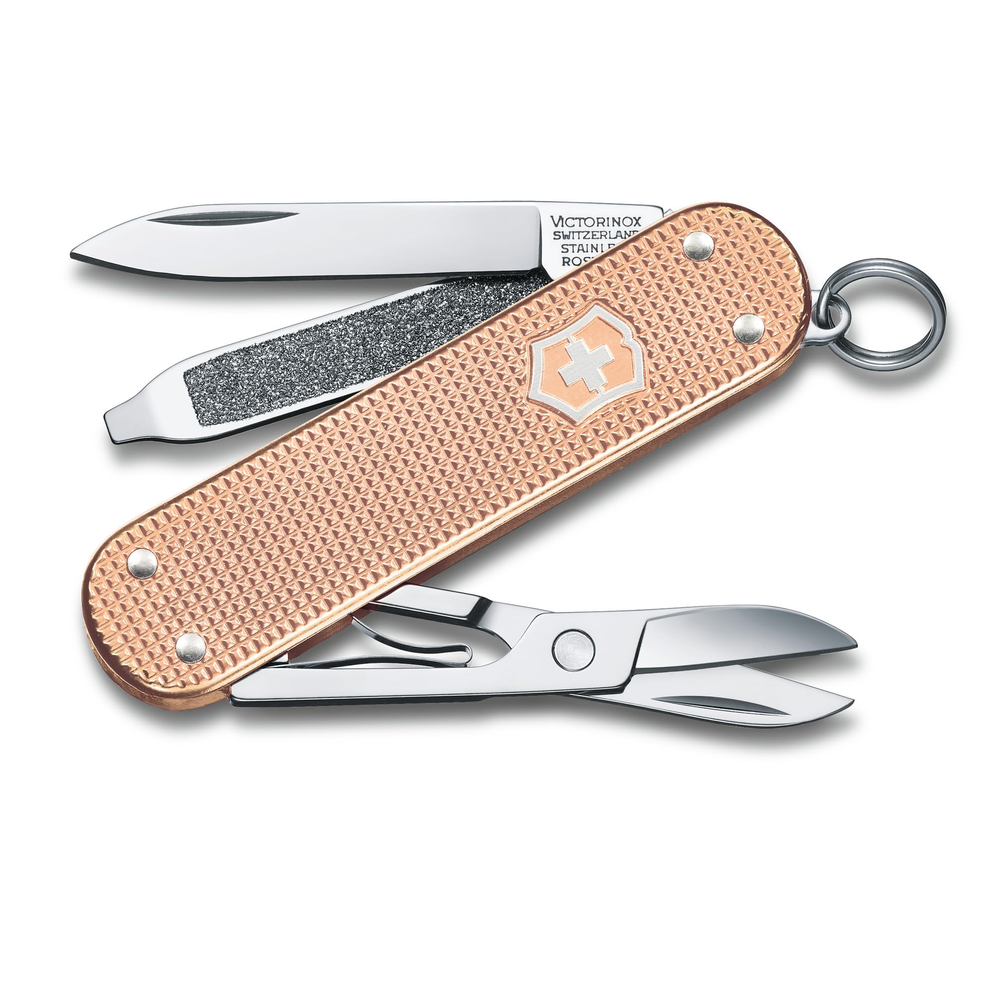 Swiss Army Knife - FRESH. STYLISH. COLORFUL SWISS CLASSICS - 5 Function, Multi-utility Tool with a Pair of Scissors in Alox Scales - Fresh Peach, 58 mm, Pink, Medium