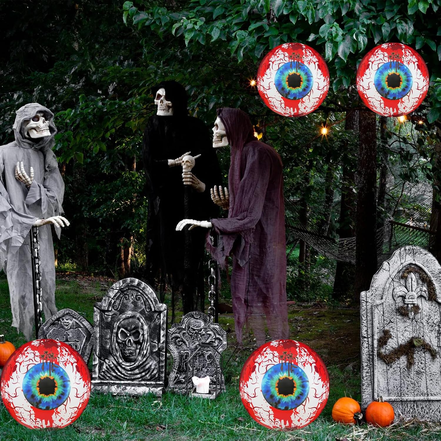 Inflatable Eye Balls Halloween Decorations 4 Pcs 16 Inch Garden Props Bloodshot Horror Bloodshot Eyeball Waterproof Blow-Up Halloween Decoration for Lawn,Yard,Garden,Pool,House Decor (Red-4 pcs)