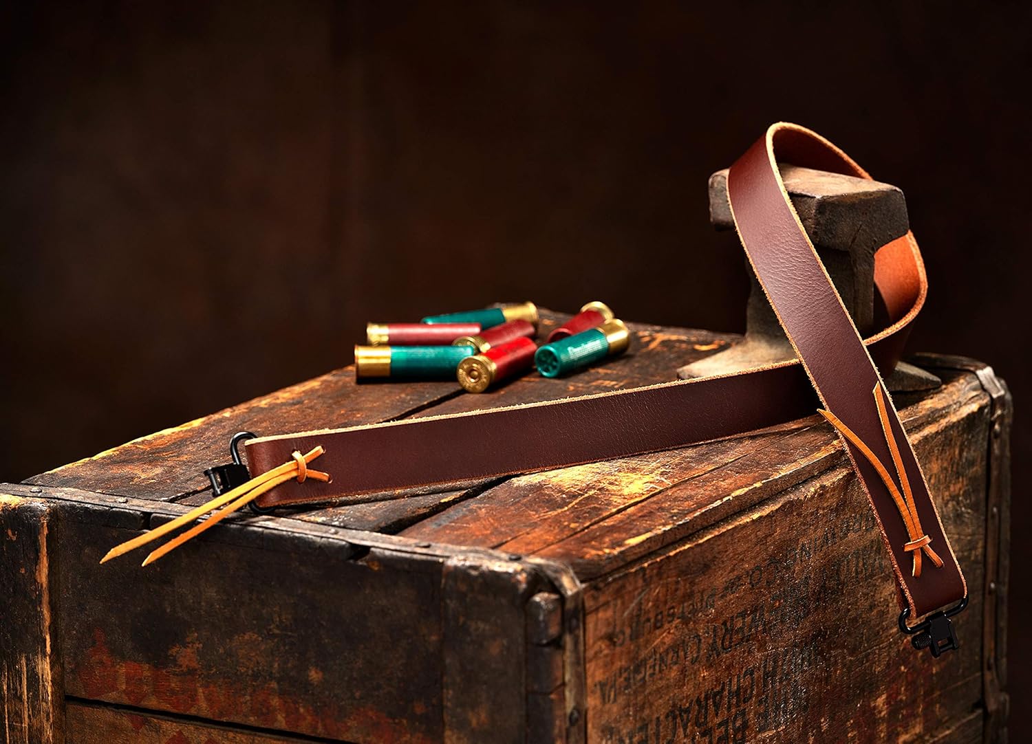 USA Handmade Simple Fixed Length Rifle Sling 1.25" Wide Brown Buffalo Leather Rawhide Lace Black SWIVELS Included! Two Point Gun Sling (Model FL)